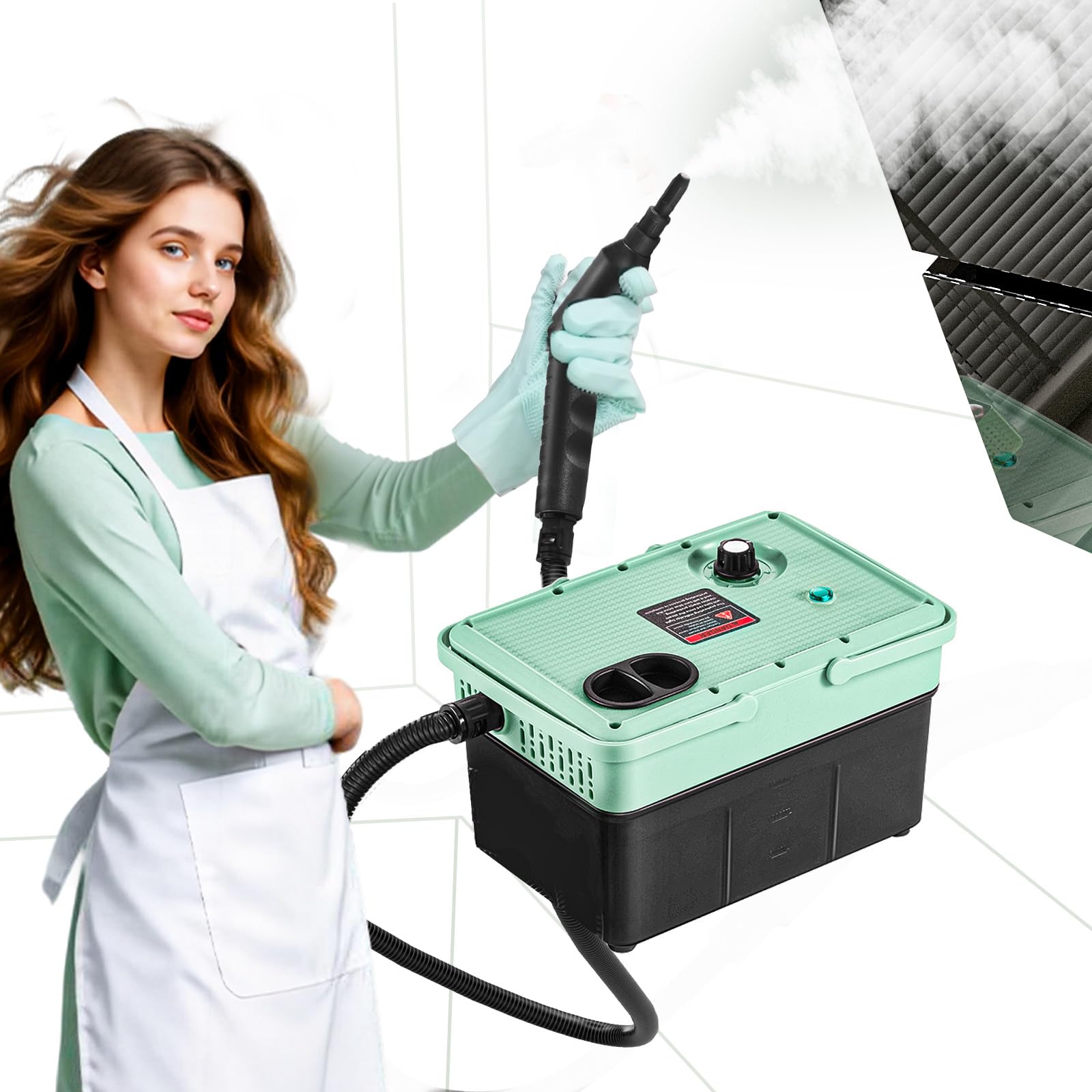 2500W Steam Cleaner - Adjustable 6-Level Steam Control, 15s Fast Heat, 1.6QT Water Tank, Portable High-Pressure Steamer for Home, Car, Grout