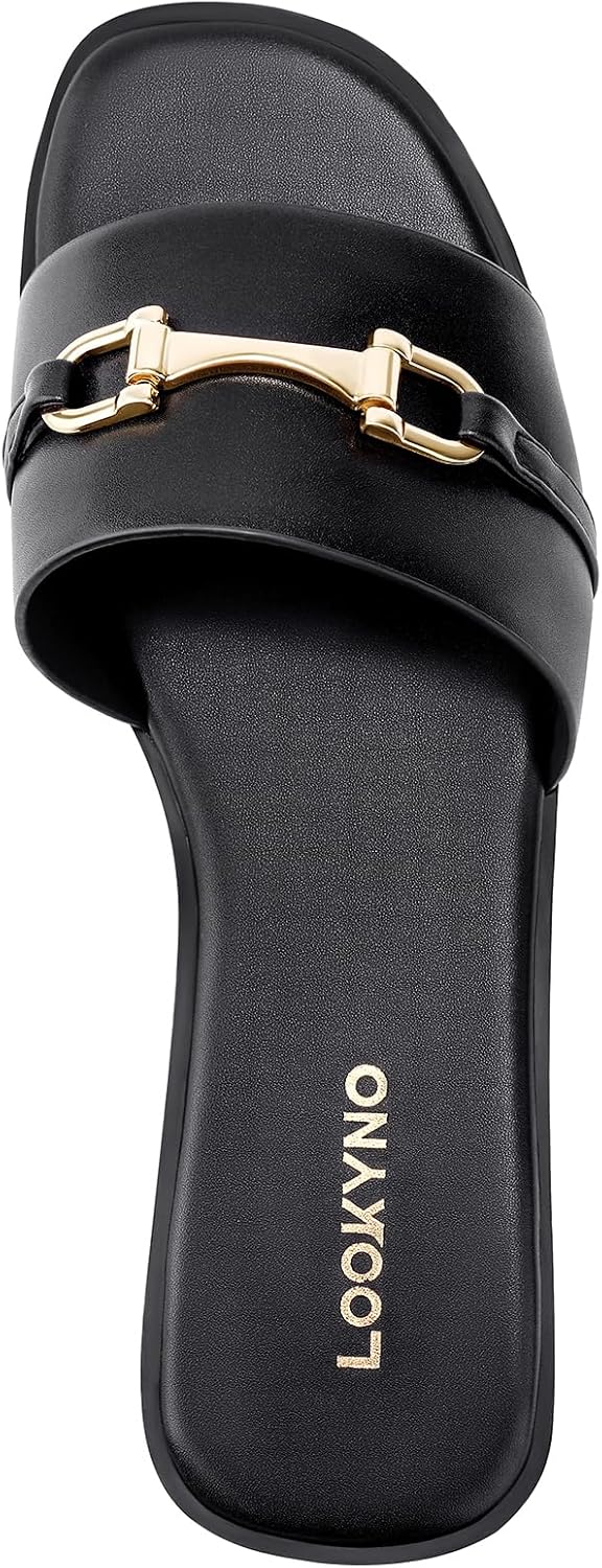 Womens Flat Sandals Dressy Square Open Toe Summer Slides Sandals Slip on Comfortable Leather Sandals for Women - Image 7