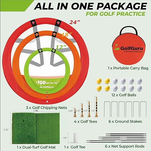 Miniatura 4 de Red de astillado de golf, red de astillado de práctica de golf y alfombrilla de golf plegable con 12 pelotas de golf, 4 camisetas de golf y bolsa de