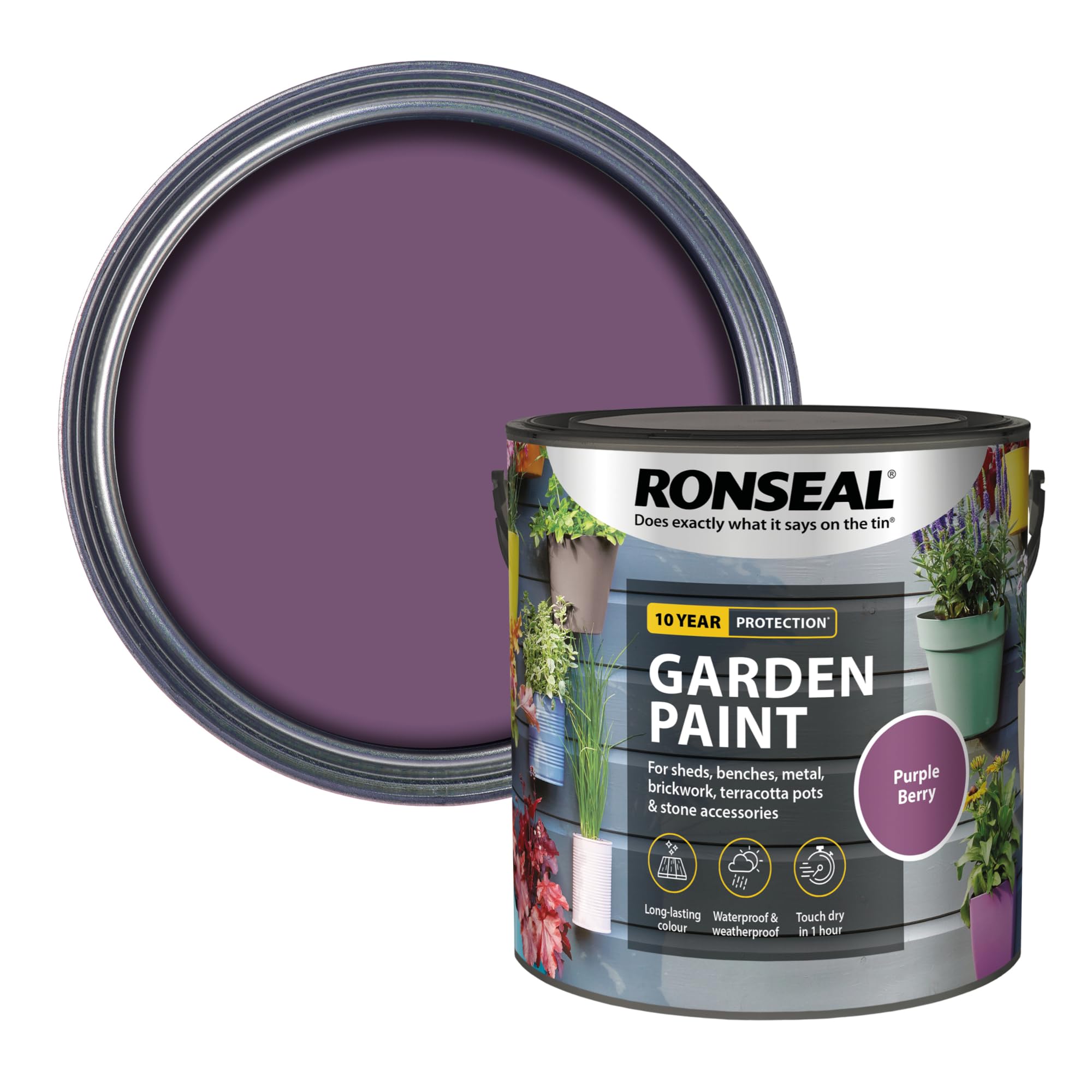 Ronseal Garden Paint Purple Berry 2.5 Litre - Waterproof - Durable - All Surfaces