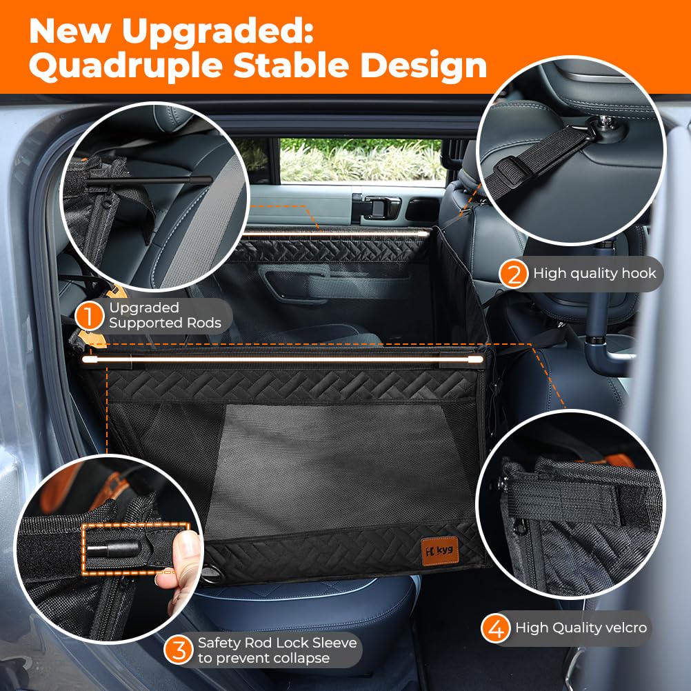 KYG Gran Asiento de Coche para Perros medianos y Grandes con Almohadilla extraíble | Diseño resistente al agua, asiento trasero plegable para coche con 3 ventanas de malla, apto para SUV y camiones