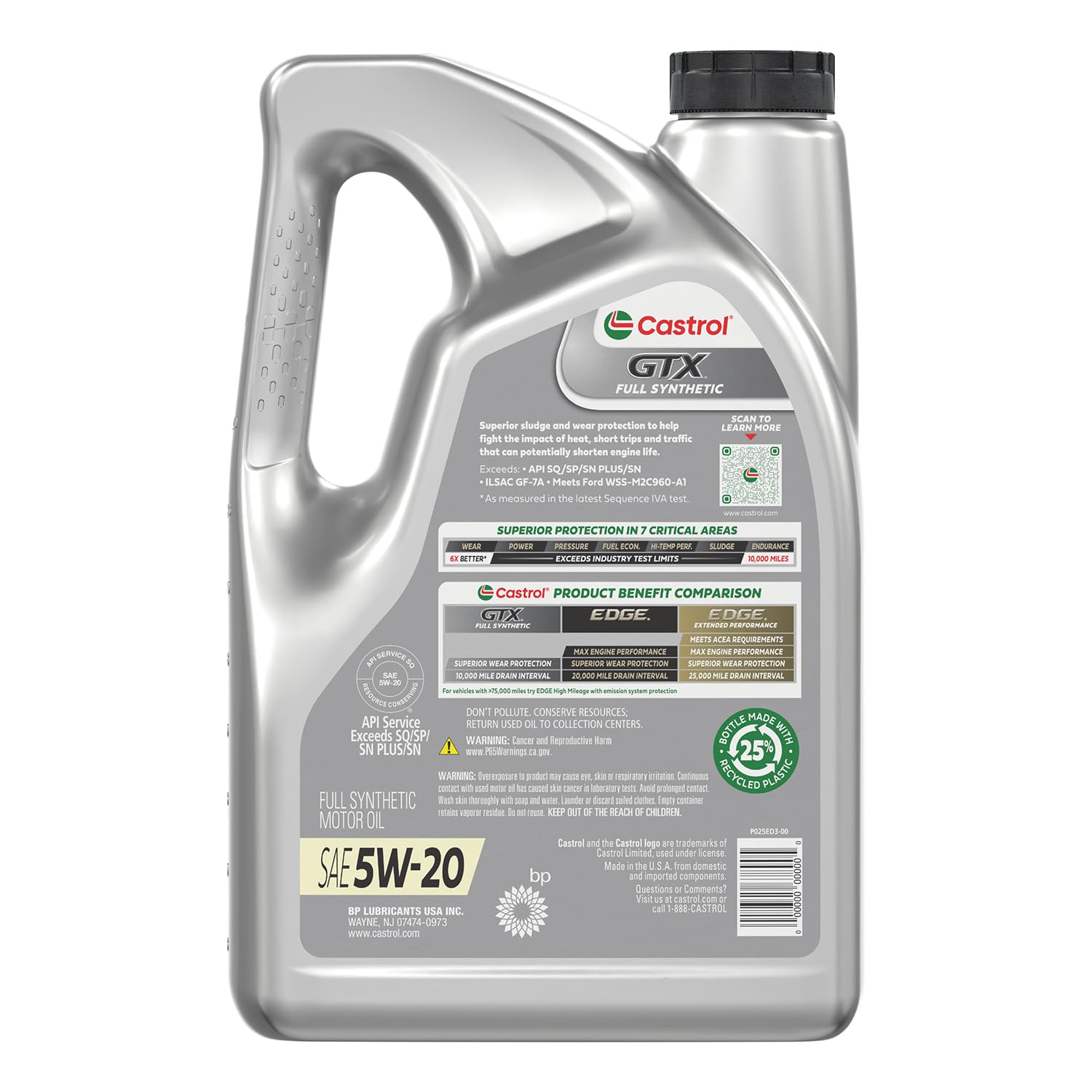 Amazon.com: Castrol GTX Full Synthetic 5W-20 Motor Oil, 5 Quarts