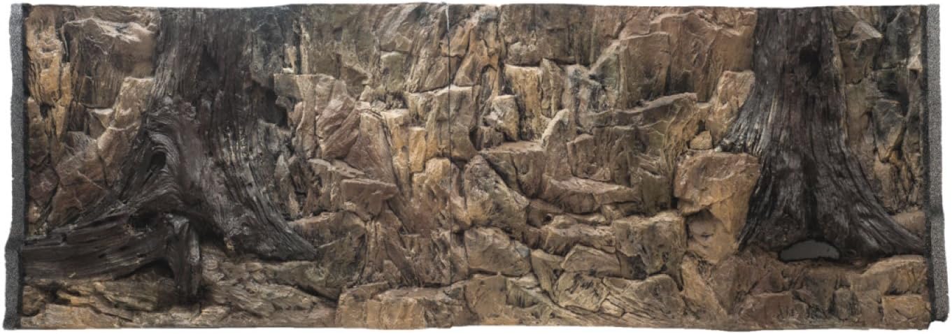 3D Aquarium Background Rock and Root with Vents in Two Sections, Polyresin (Not Foam), 4-6 cm Thick, Unique Aqua Decor (146x45cm)