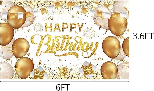 Miniatura 2 de Fondo de feliz cumpleaños de oro blanco de 6 x 3.6 pies, pancarta de fondo de fotografía de feliz cumpleaños de oro blanco para fiesta de cumpleaños