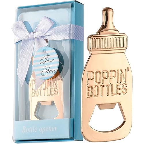 Yuokwer 12pcs Bottle Opener Baby Shower Favor for Guest,Rose Gold Feeding Bottle Opener Wedding Favors Baby Shower Giveaways Gift to Guest, Party Favors Gift & Party Decorations Supplies (Blue, 12)
