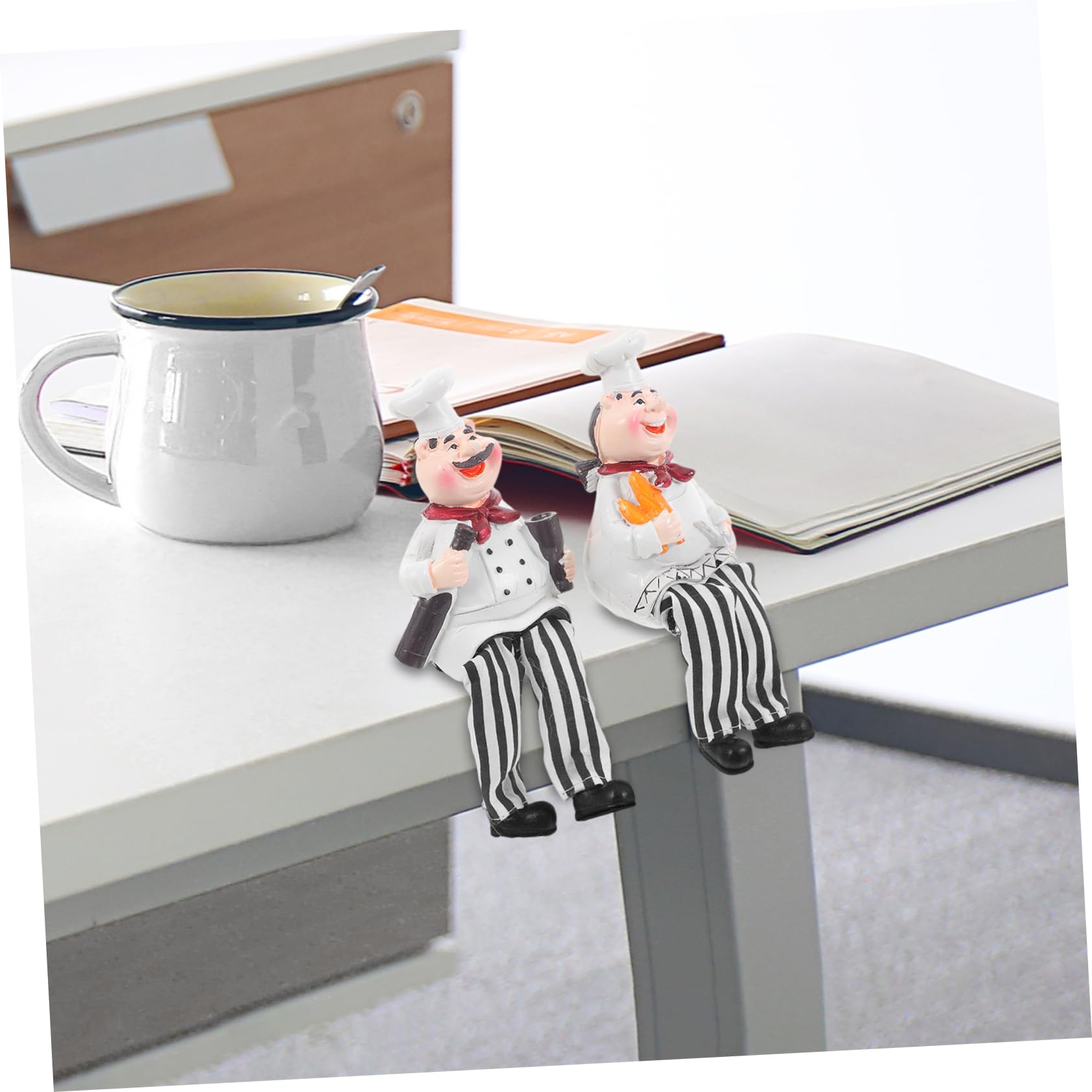ORFOFE Resin Chef Ornament 2Pcs Cute Cartoon Chef Figurines Kitchen Shelf Decoration Lightweight Resin Crafts for Home Office Countertop - Image 4