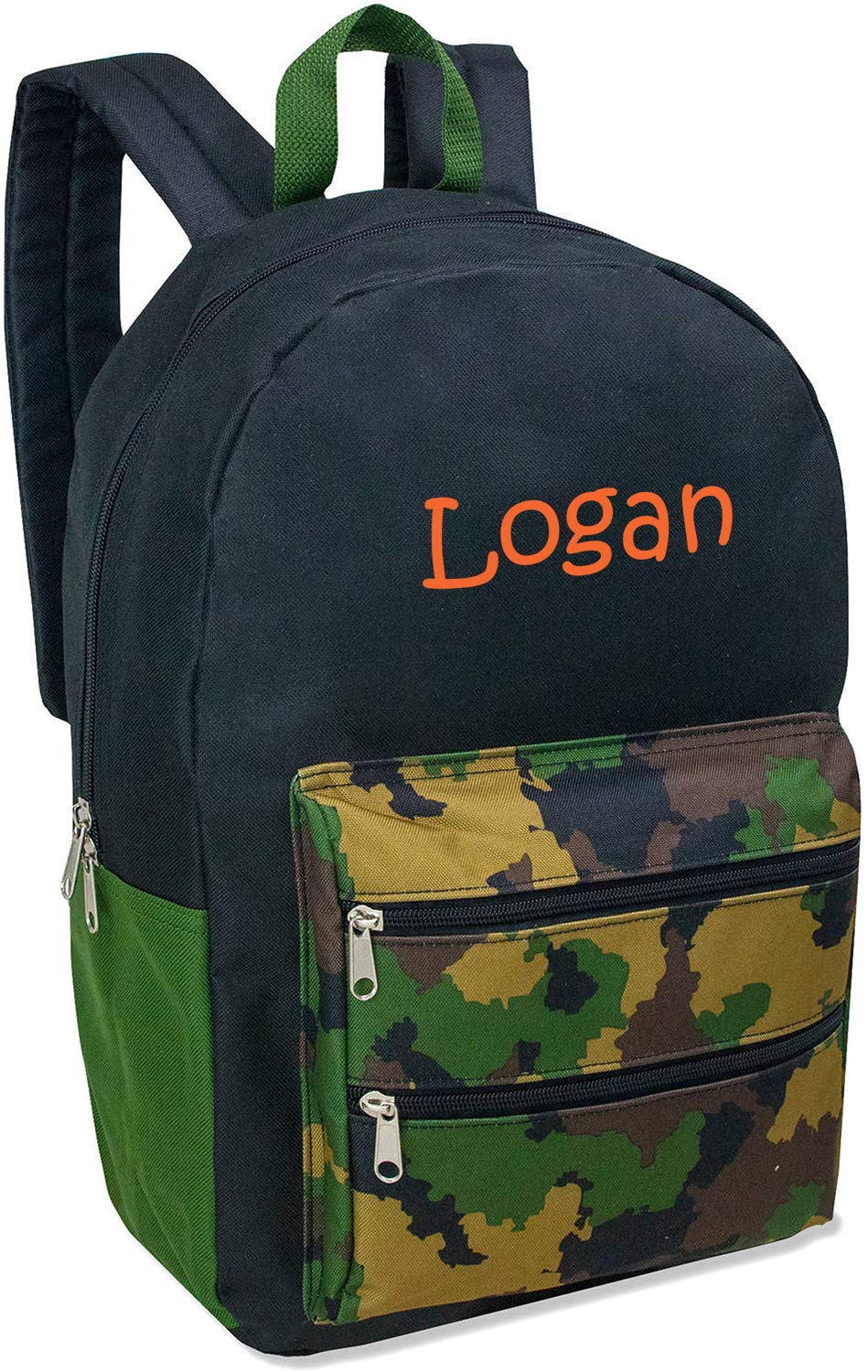 Personalized Three Pocket Backpack, Black Camo, with Custom Vinyl Name