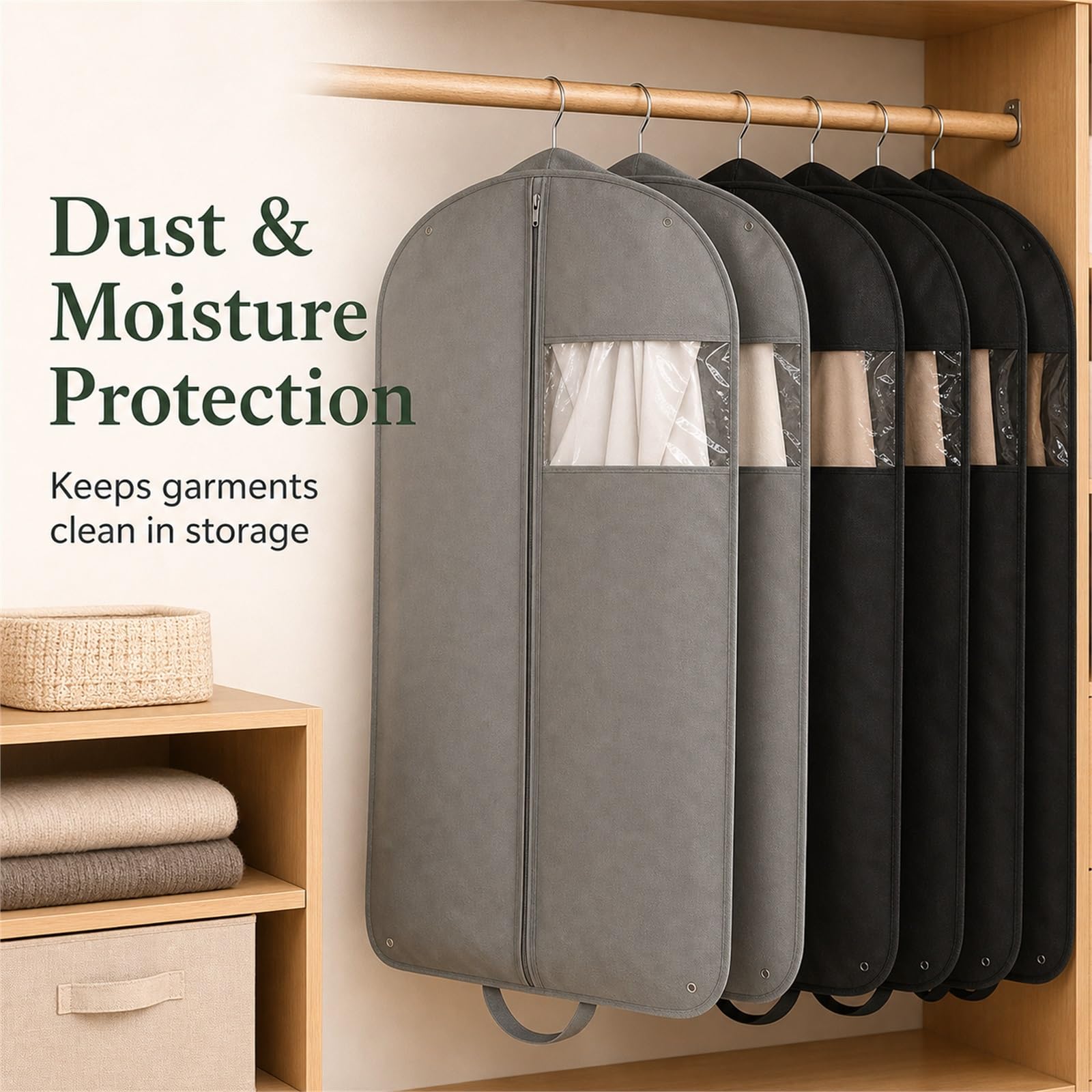 Sacos Guardarropa,Impermeable Fundas Ropa,para Colgar Prueba Polvo Bolsas Ropa,Ligero.Resistente a la Humedad,para Trajes,Vestidos,Abrigos,Chaquetas,Camisas,suéteres y gabardinas