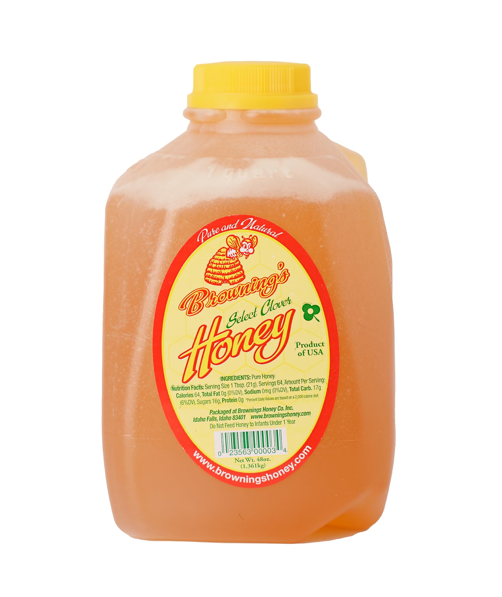 Browning's Honey Jug - Pure Raw Clover Honey, Natural Sweetener, Unfiltered and Unpasteurized, Perfect for Cooking, Baking, and Beverages (3 lb Jug)