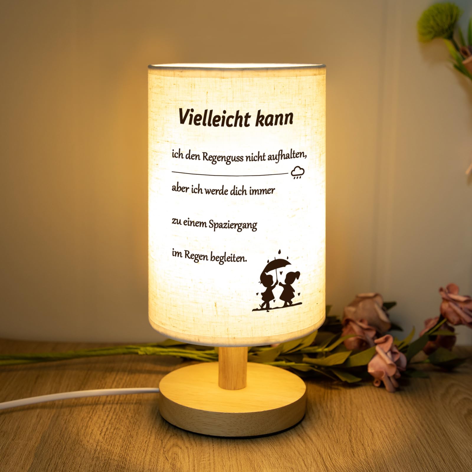 Christliche Tischlampe Mit Schriftversen – Leinenschirm, Holzfuß, Motivierendes Geschenk Für Frauen