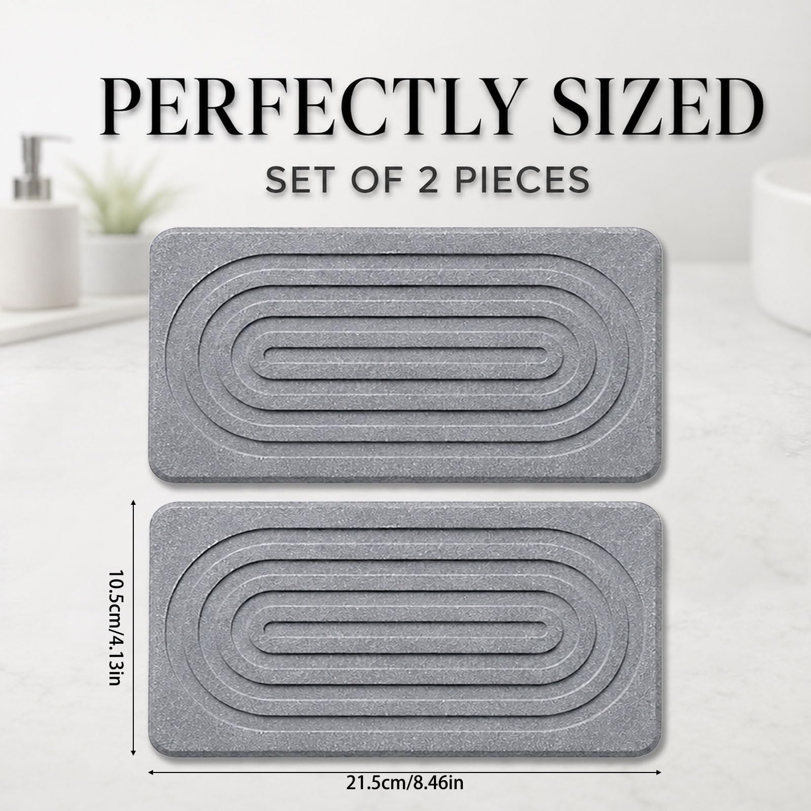 Set da 2 vassoi da bagno, sottobicchieri in diatomite assorbenti, tappetino in pietra ad asciugatura rapida per piano cucina, portasapone per bagno e cucina (grigio, 21 x 10 cm)