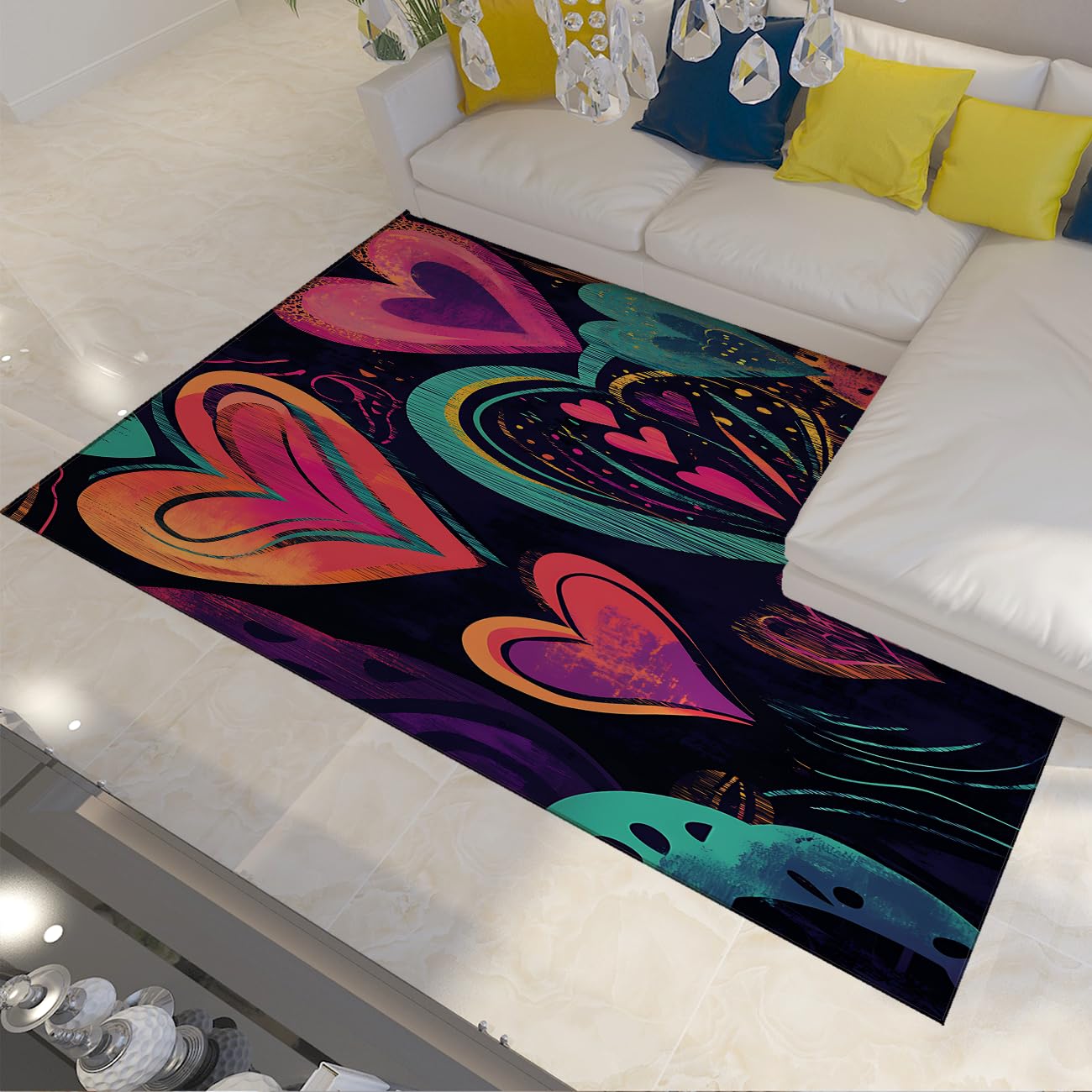 Tapis de sol antidérapant 160x230cm doux et fin à motif cœur abstrait