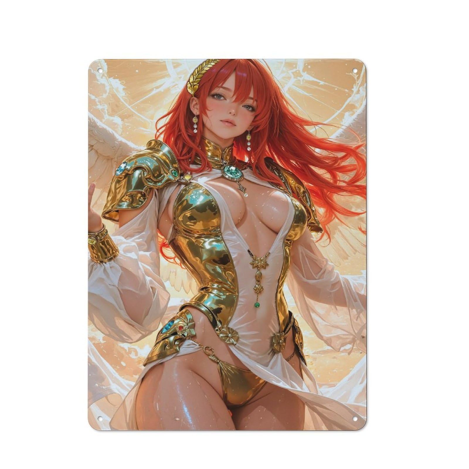 Rustic Vintage Metal Sign 40x30cm Featuring Fantasy Battle Angel of The Sun, Home Bar Decor for Cafe, Pub, Workshop Or Home Bar