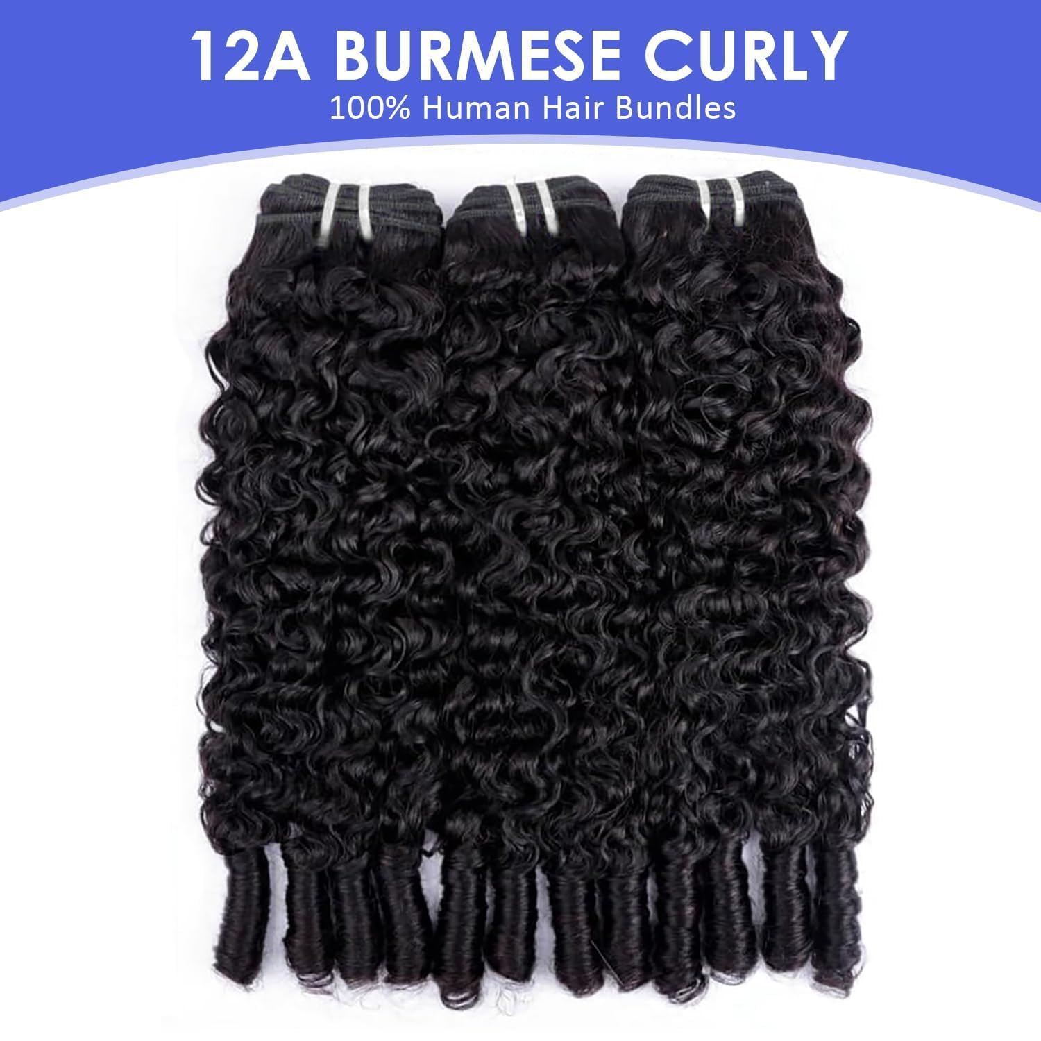 Burmese Curly Bundles Human Hair 16 18 20 Inch Water Wave 3 Bundles 3C4A Water Wave Human Hair Wet and Wavy 100% Unprocessed Brazilian Virgin Quick Weave for Women Natural Black