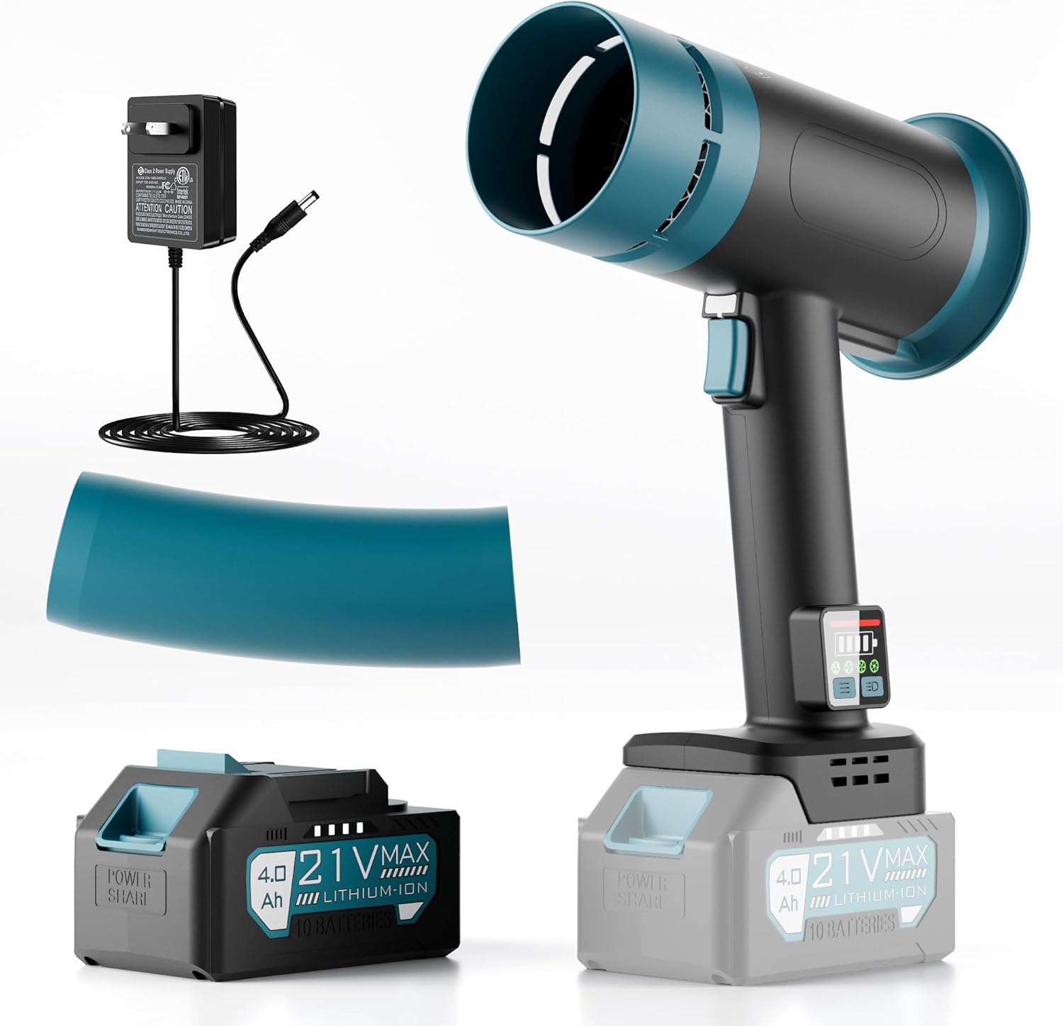 Turbo Dryer Blower, Car Dryer Air Blower Cordless, Extended Nozzles Turbo Fan with Led, 14000G Max Thrust, 4 Speeds, 21V 4.0Ah Battery and Charger, for Car Drying, Yard Cleanup (Ivory Black)