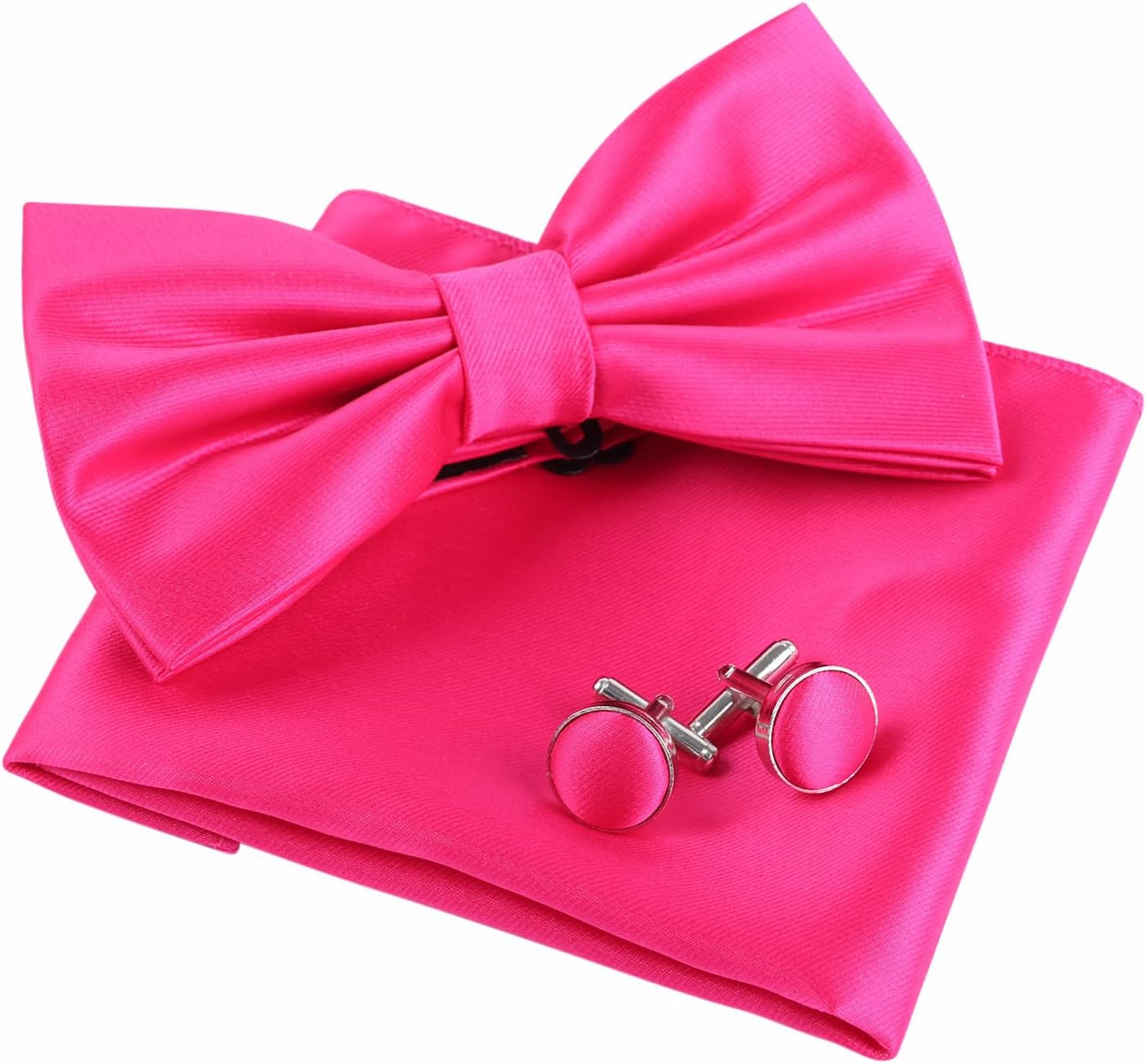 Alizeal Mens Tuxedo Bow Tie, Hanky and Cufflinks Set, Hot Pink