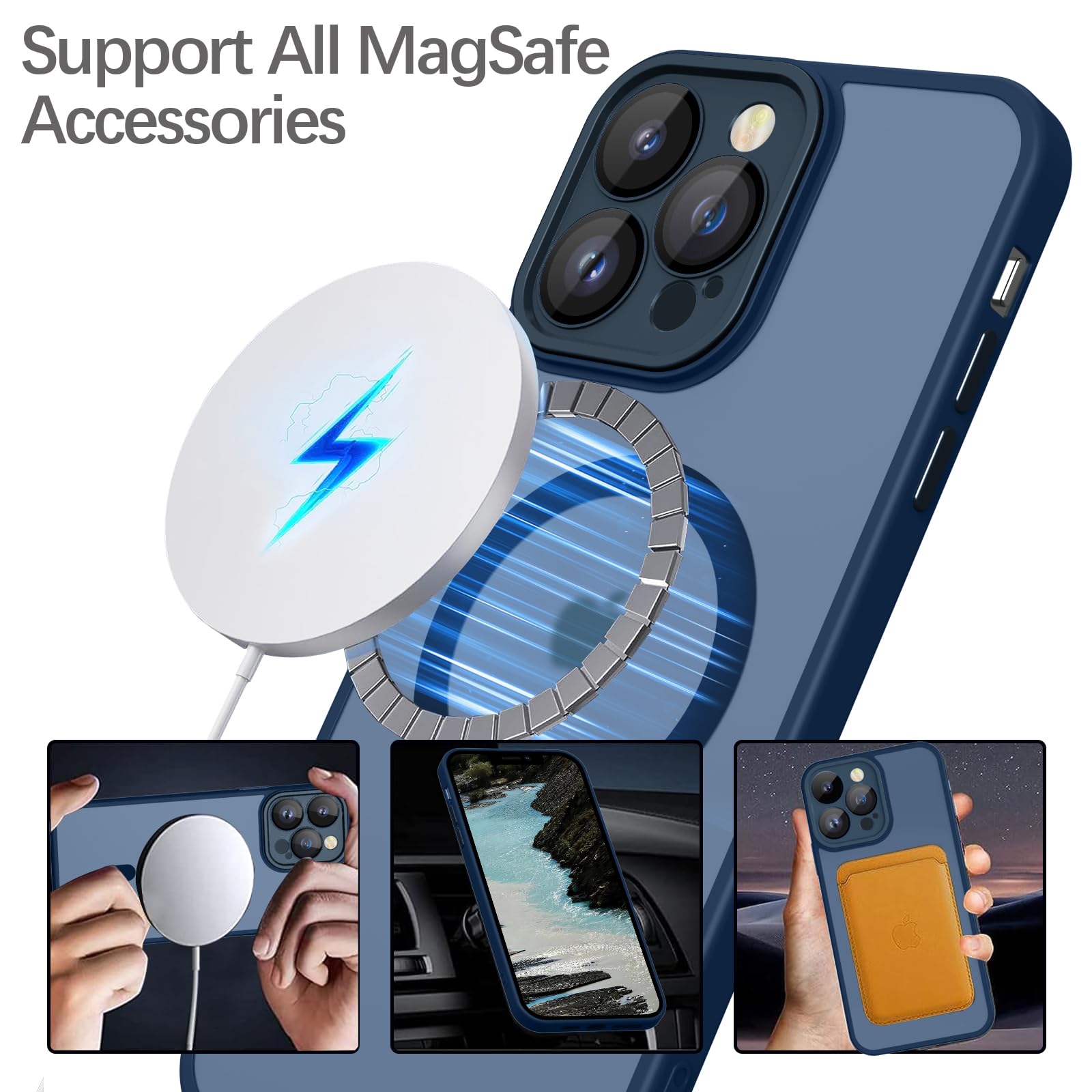 YUANDMI Cover Magnetica per iPhone 12 Pro Max Compatibile con MagSafe, Custodia Per iPhone 12 Pro Max Traslucida Opaca Case Ultra-Sottile Silicone Anti-Scivolo Resistente ai Graffi, Blu Scuro