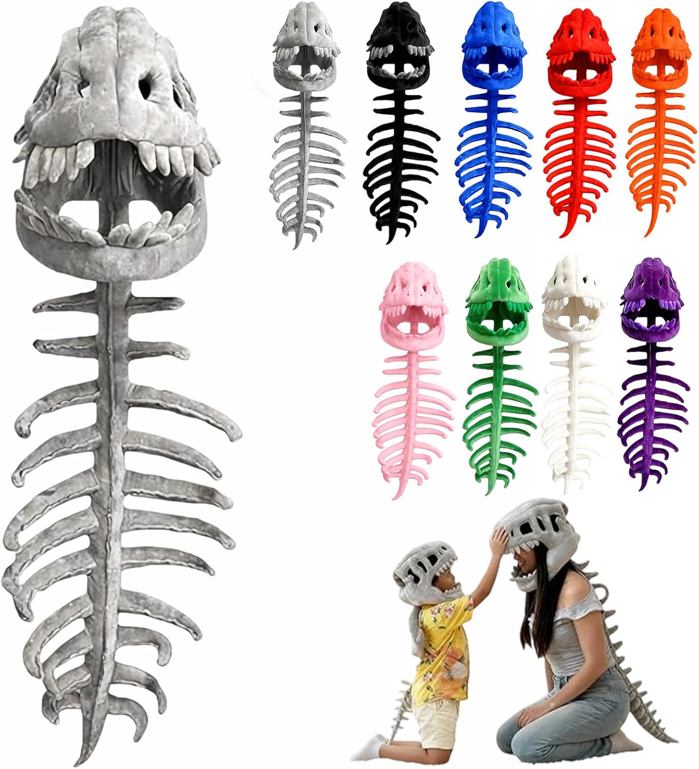 2026 New Dinosaur Skeleton Costume, 3D Spinosaurus Skull Mask & Plush Spine, for Dress-Up Play