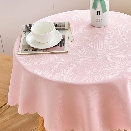Miniatura 243 de Mantel Redondo Dorado Mantel de Mesa con Patrón de Hojas Borde Festoneado Sedoso Suave Impermeable Lavable 50 Pulgadas Cubierta de Mesa de Tela
