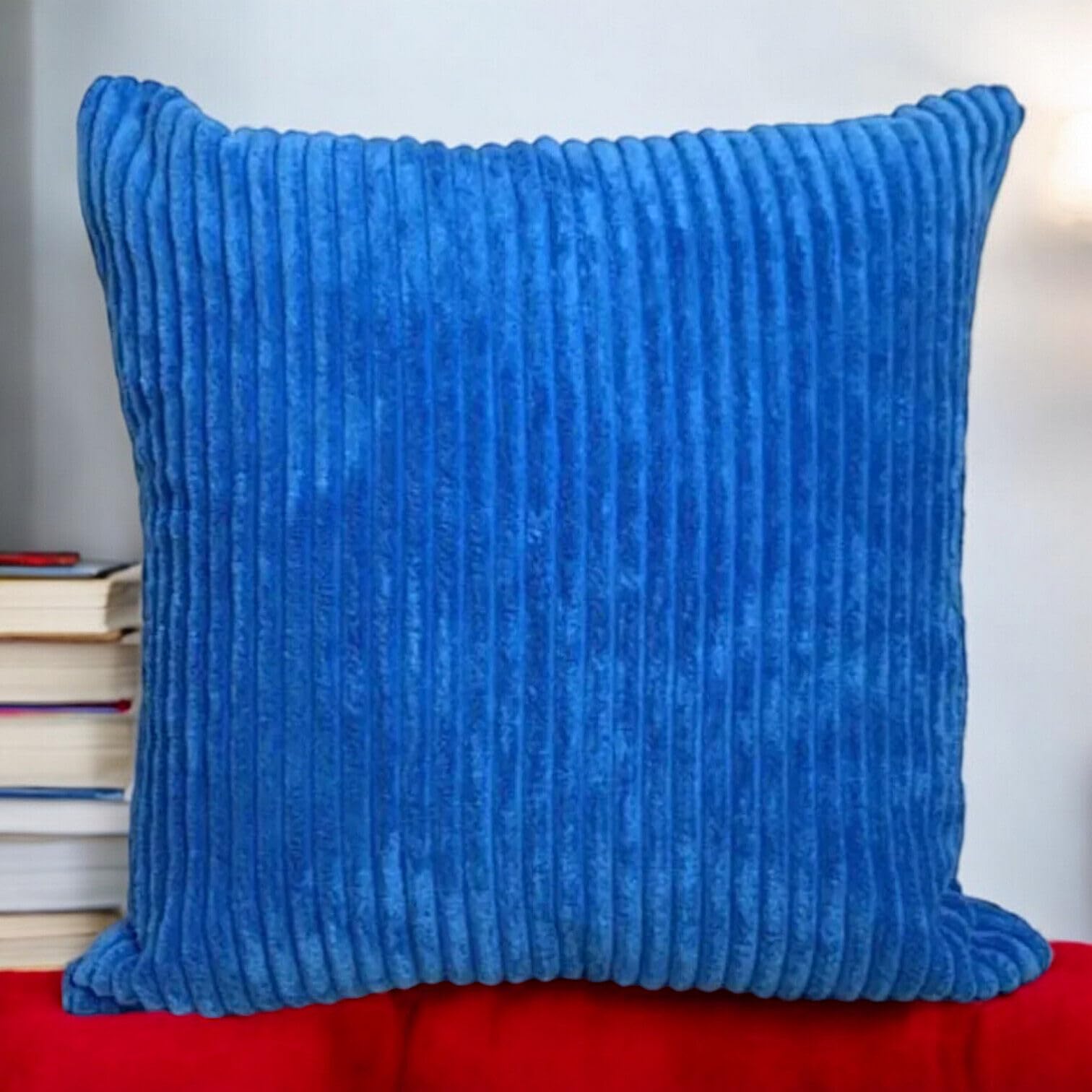 Seechoo Corduroy Cushion Covers, Set of 4, 40 x 40 cm, Plain Soft Striped, Assorted Colours (Blue), 40 x 40 cm (Pack of 4) - Image 2