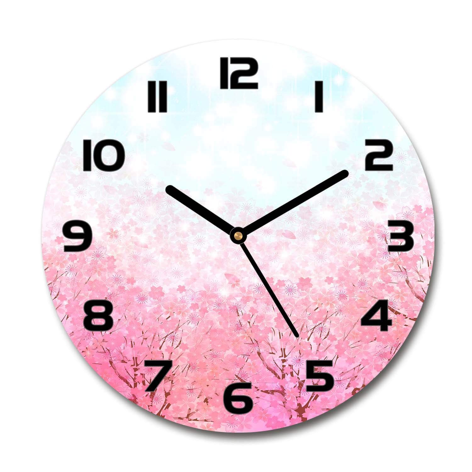 Horloge de Salon en Verre 60x60cm Tulup Décoration Design Fleurs de Cerisier