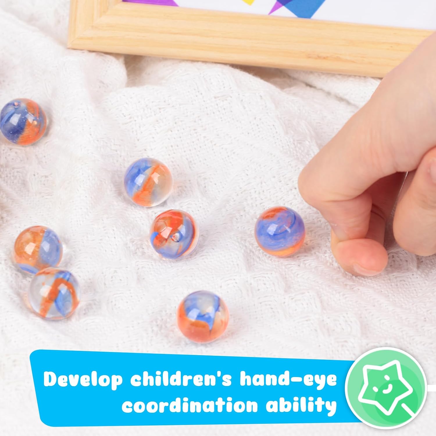 POPLAY 60PCS Colorful Glass Marbles, 0.63 Inch Marbles Bulk Color Mixing Glass Marbles for Kids Marble Run