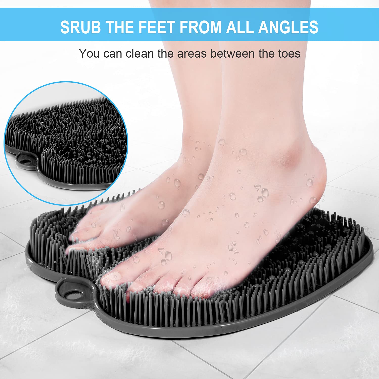 Doccia Foot Scrubber Mat con ventose antiscivolo, spazzola per il piede per pulire ed esfoliare i piedi senza piega, tappetino di riflessologia del piede per rilassarsi i piedi