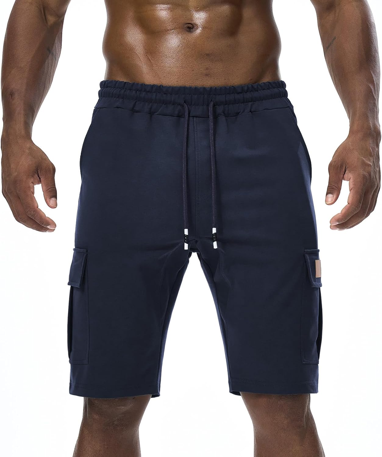 Suwangi Men’s Casual Sweat Cargo Cotton Shorts Drawstring Elastic Waist Short Athletic Workout Gym Jogger Shorts with Pockets - Image 8
