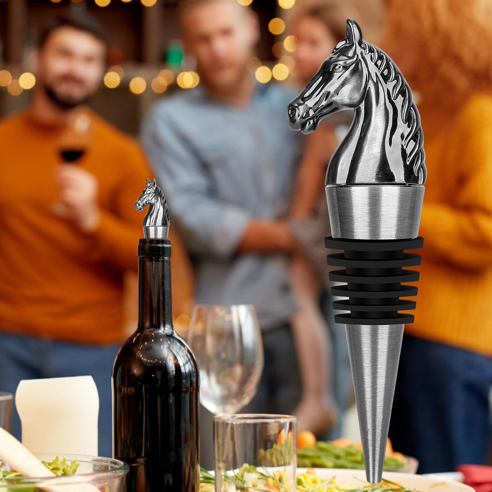Pferd Weinflaschenverschluss, Pferde Geschenk Weingeschenke Geburtstagsgeschenke für Männer Frauen, Pferde Deko Pferdekopf Weinverschluss für Wein Champagner Silber