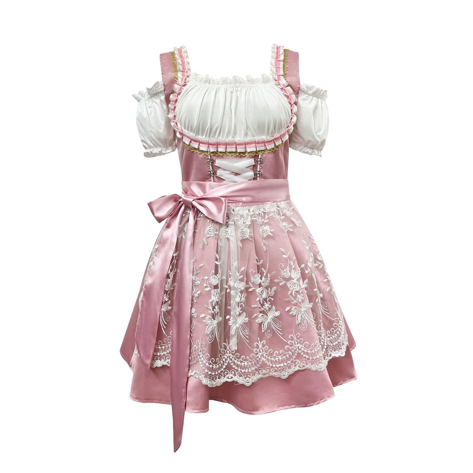 Dirndl | Oktoberfest Damen Outfit mit Spitze Schürze 3 Teilig für Besondere Anlässe Pink
