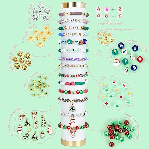 Miniatura 9 de Kit de 4000 cuentas de arcilla para hacer pulseras, collares, regalos, espaciadores de polímero redondos planos con conchas, letras, 20 colores de