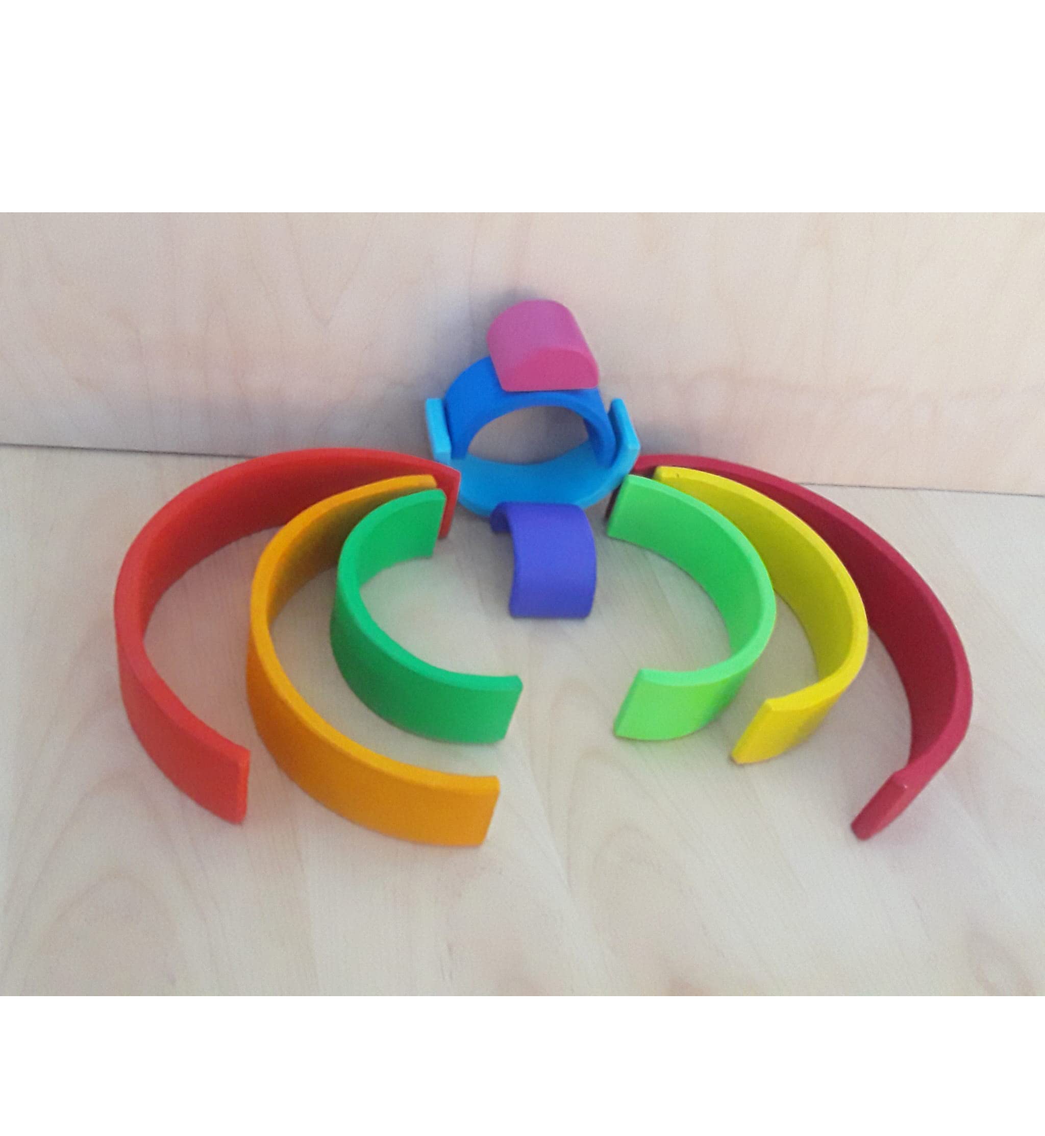 arcoiris waldorf madera, arcos apilables color arcoirís (10 piezas color)