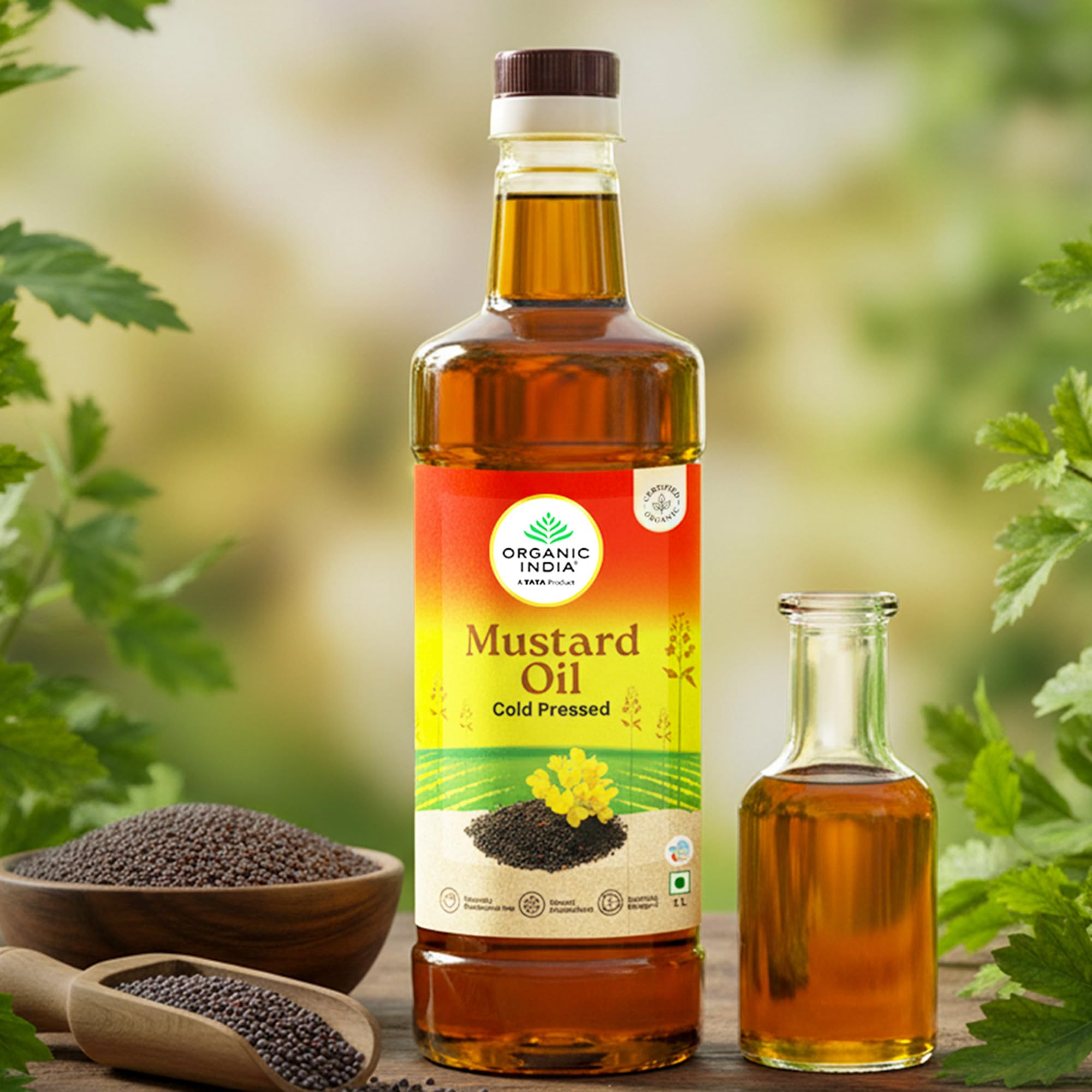 Organic India Mustard Oil, 1000ml | Lab Tested on 250+ Parameters | Certified Organic| Cold Pressed Oil | Kachi Ghani Sarso Ka Tel with Natural Flavour | Perfect for Daily Cooking and Healthier living product image 3