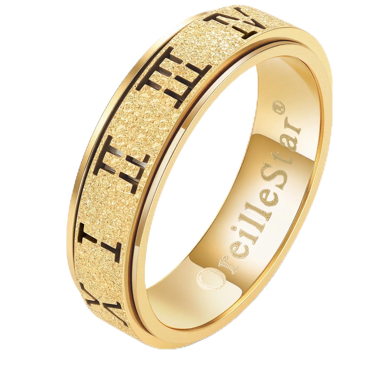 Anxiety Relief Fidget Ring for Women: Roman Numeral Spinner Thumb Ring Stainless Steel Toys Adults Fidgit Silver Gold Black Rainbow Rose Gold Bands Size 5 6 7 8 9 10 (Gold-Roman Numeral, 8)