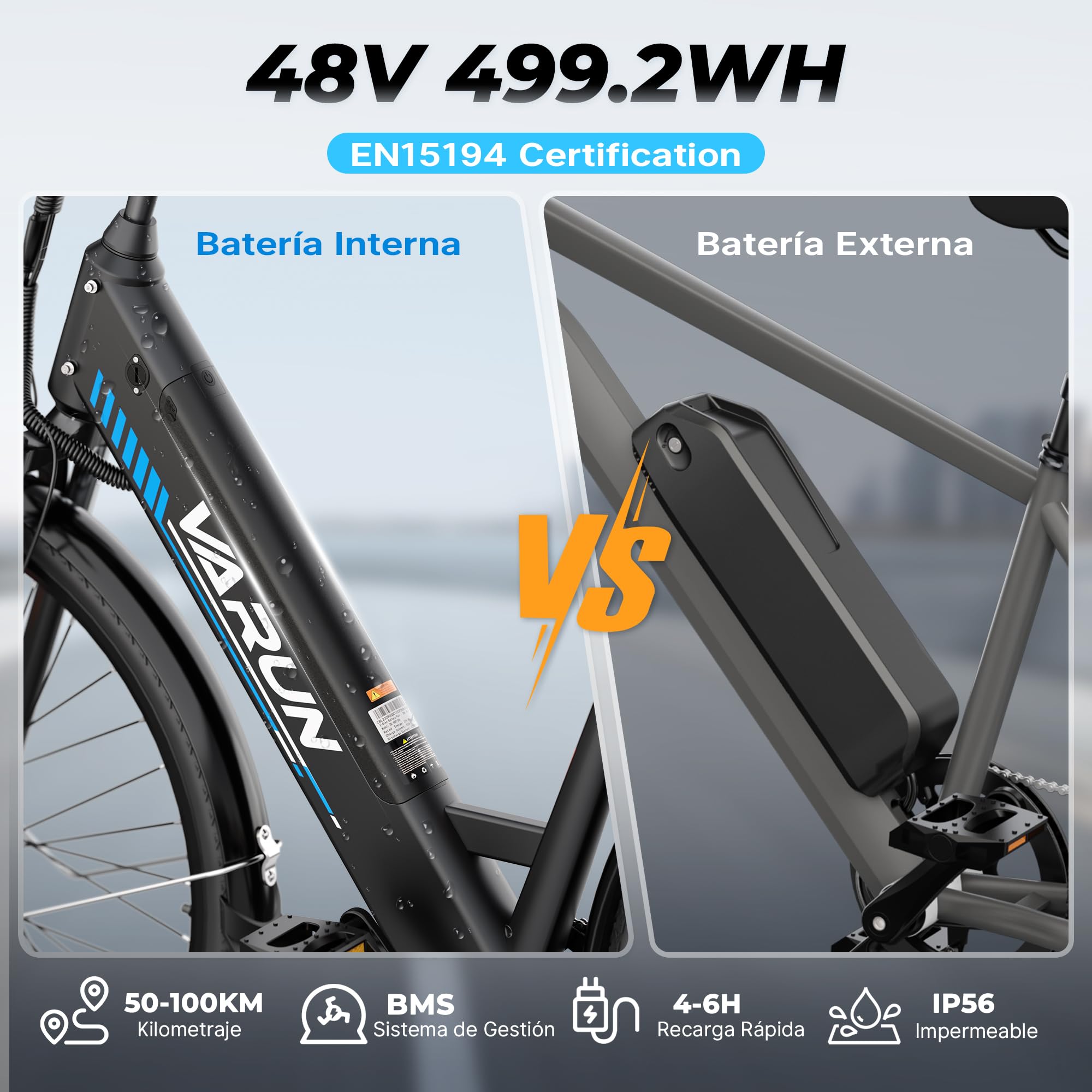 VARUN 28'' Bicicleta Electrica, Bici Electrica con Batería 48V 499.2Wh | Autonomía de 100km, Bicicleta Eléctrica Motor 250W, Aluminio, 7 Velocidad, E-Bike Hombres y Mujeres para Urbanos