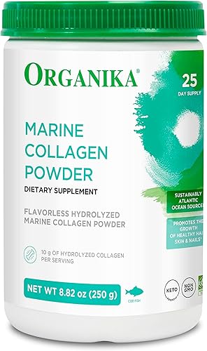 Organika Polvo de colágeno marino, procedente de peces capturados en la naturaleza, colágeno tipo 1 para cabello, piel, uñas, sin sabor, fácil de
