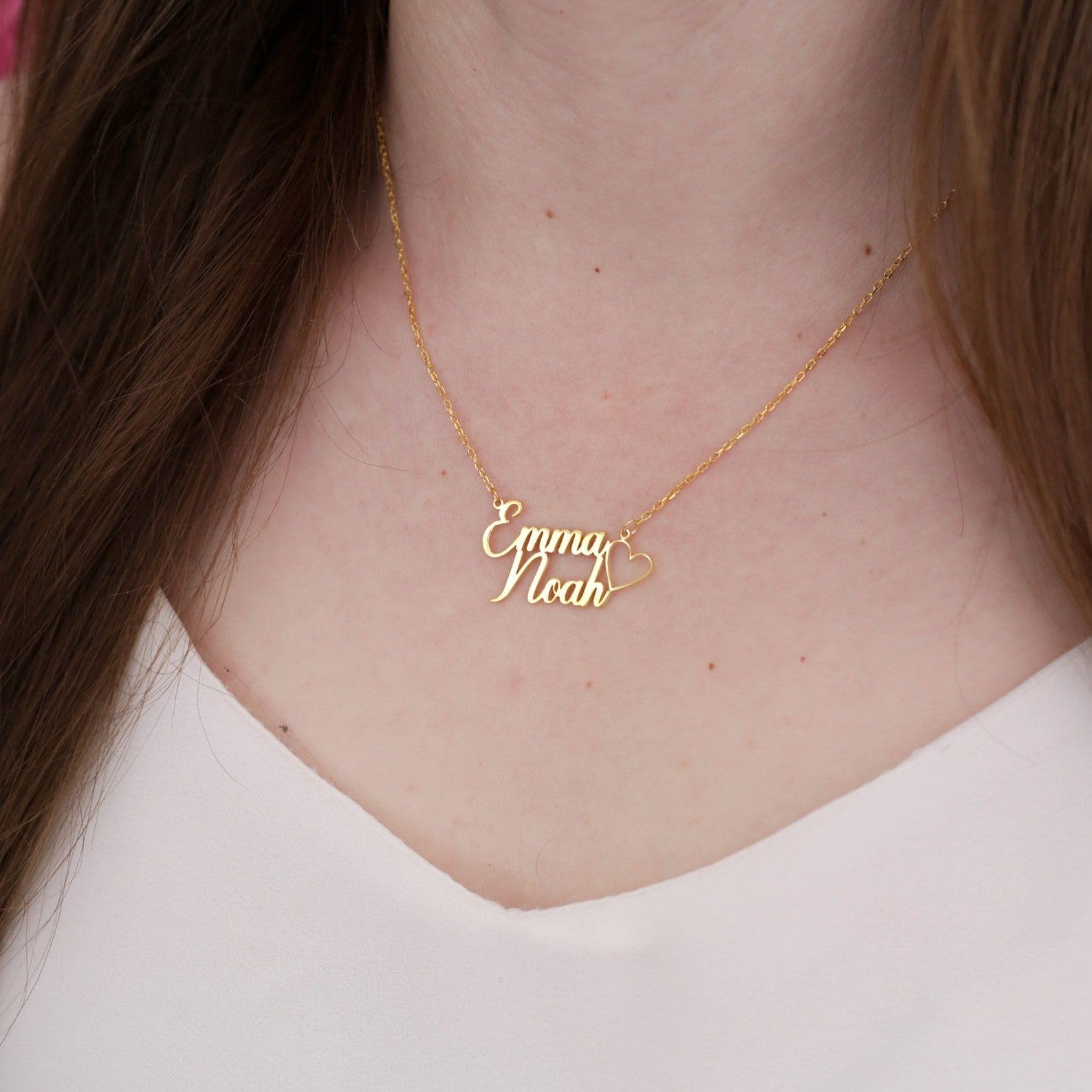 Argento sterling doppio collana con nome coppia cuore gioiello