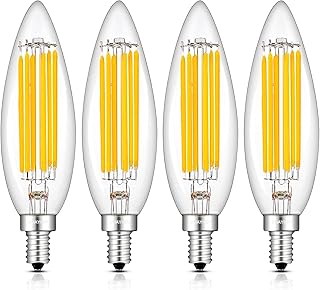 OMAYKEY 10W High Bright LED Candelabra Bulb 3000K Soft White, 90W Equivalent 900LM Dimmable, E12 Base Vintage Edison B11 / C35 Lengthened Candle Clear Glass LED Chandelier Light Bulbs, 4 Pack