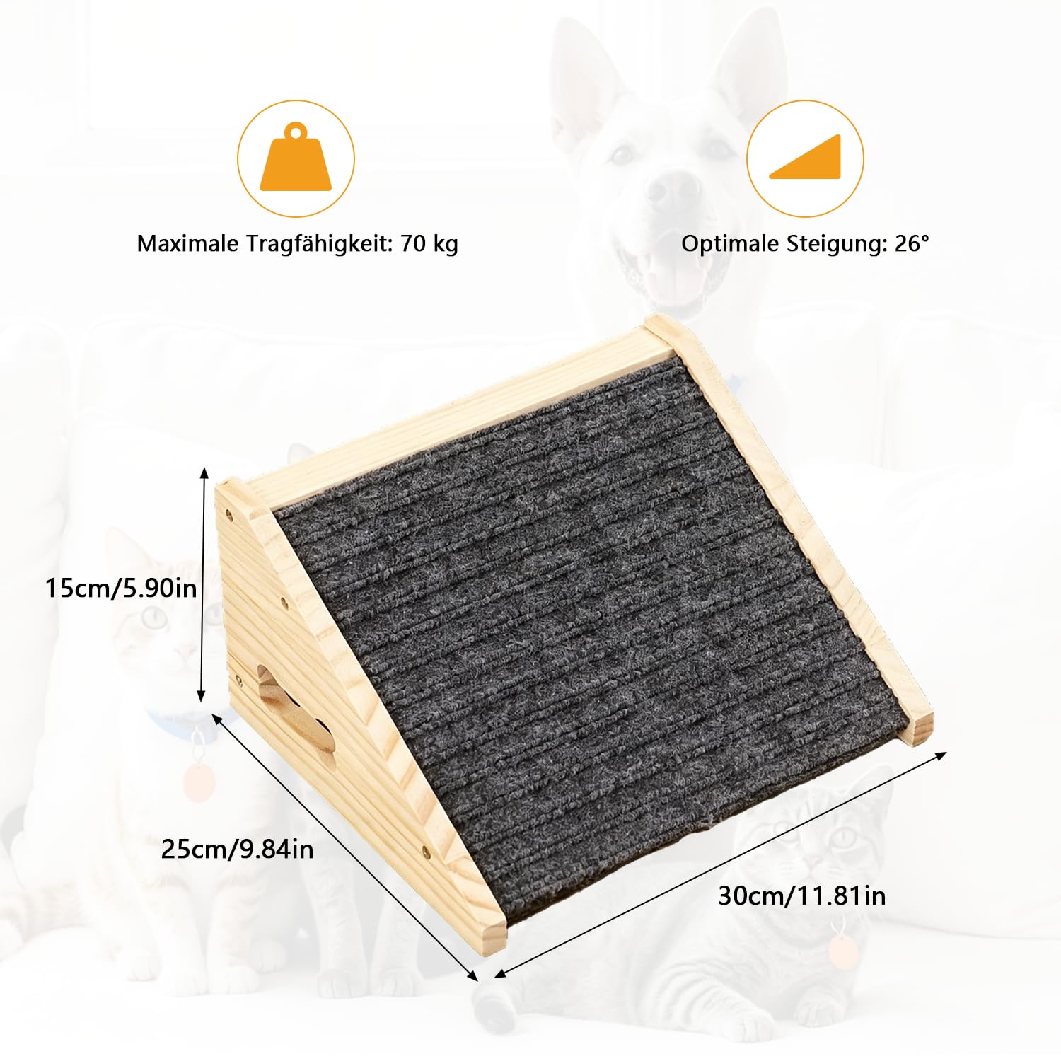 4 Stück Hunderampen für Treppen, Hundetreppe Holz mit Rutschfester Trittmatte, Treppenstufen Haustiertreppe für kleine Hunde und Katzen, Haustierstufen für ältere oder Verletzte Haustiere