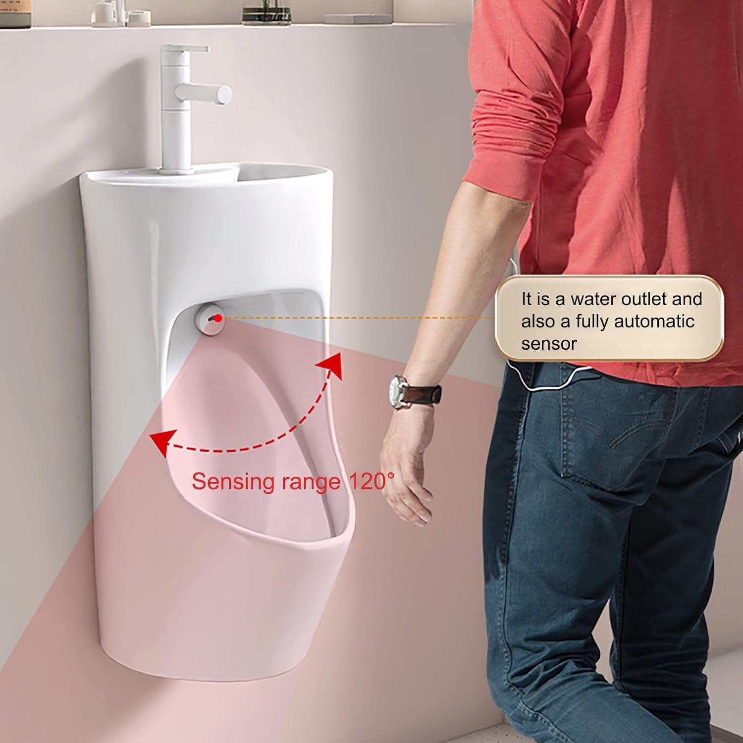 男性用トイレ用自動センサー小便器（洗面台と蛇口付き） - 【地震】 家庭、ホテル、バー向けの壁掛け式磁器小便器