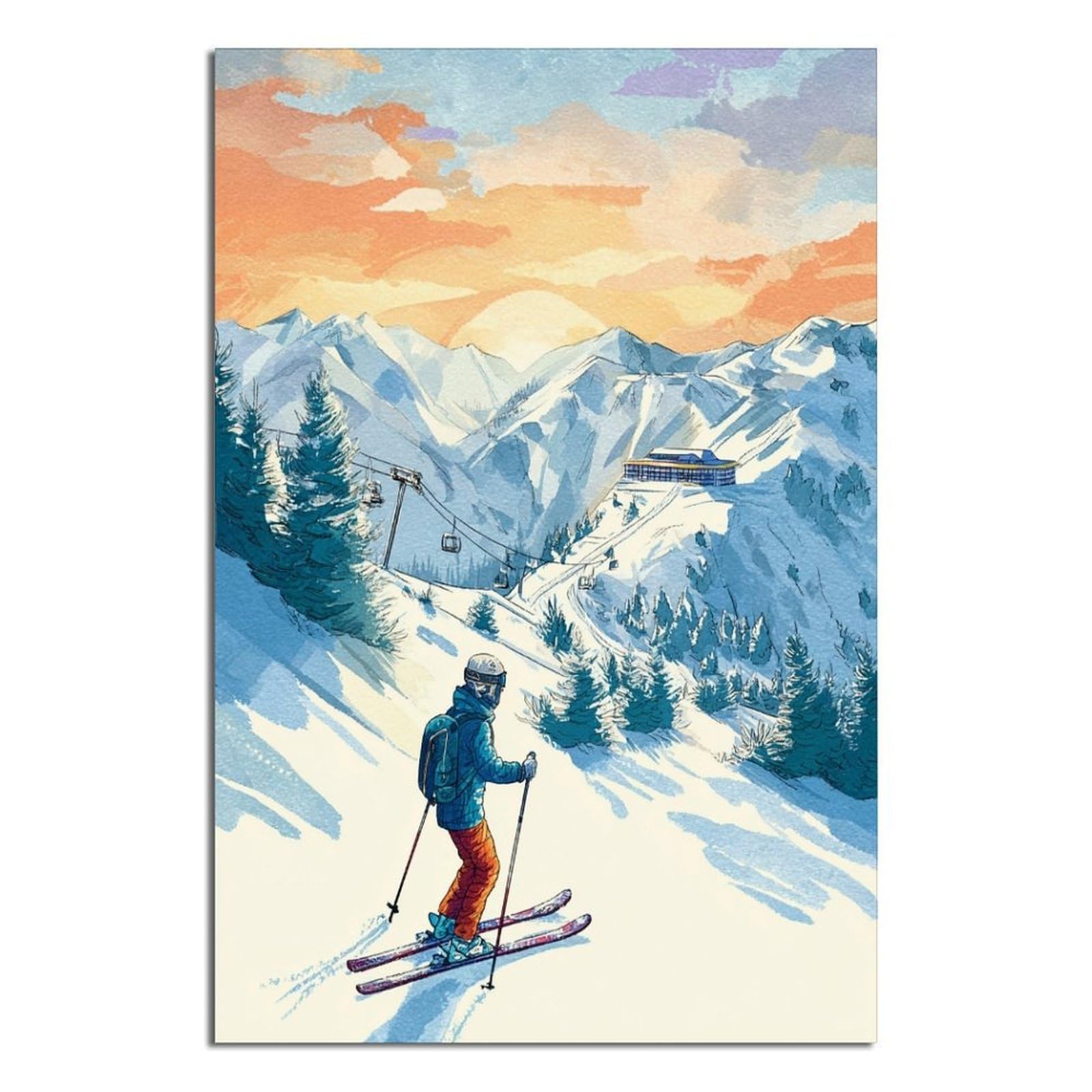 Sölden Austria Ski Posters 12x18inch(30x45cm) Vintage Watercolor Canvas Art