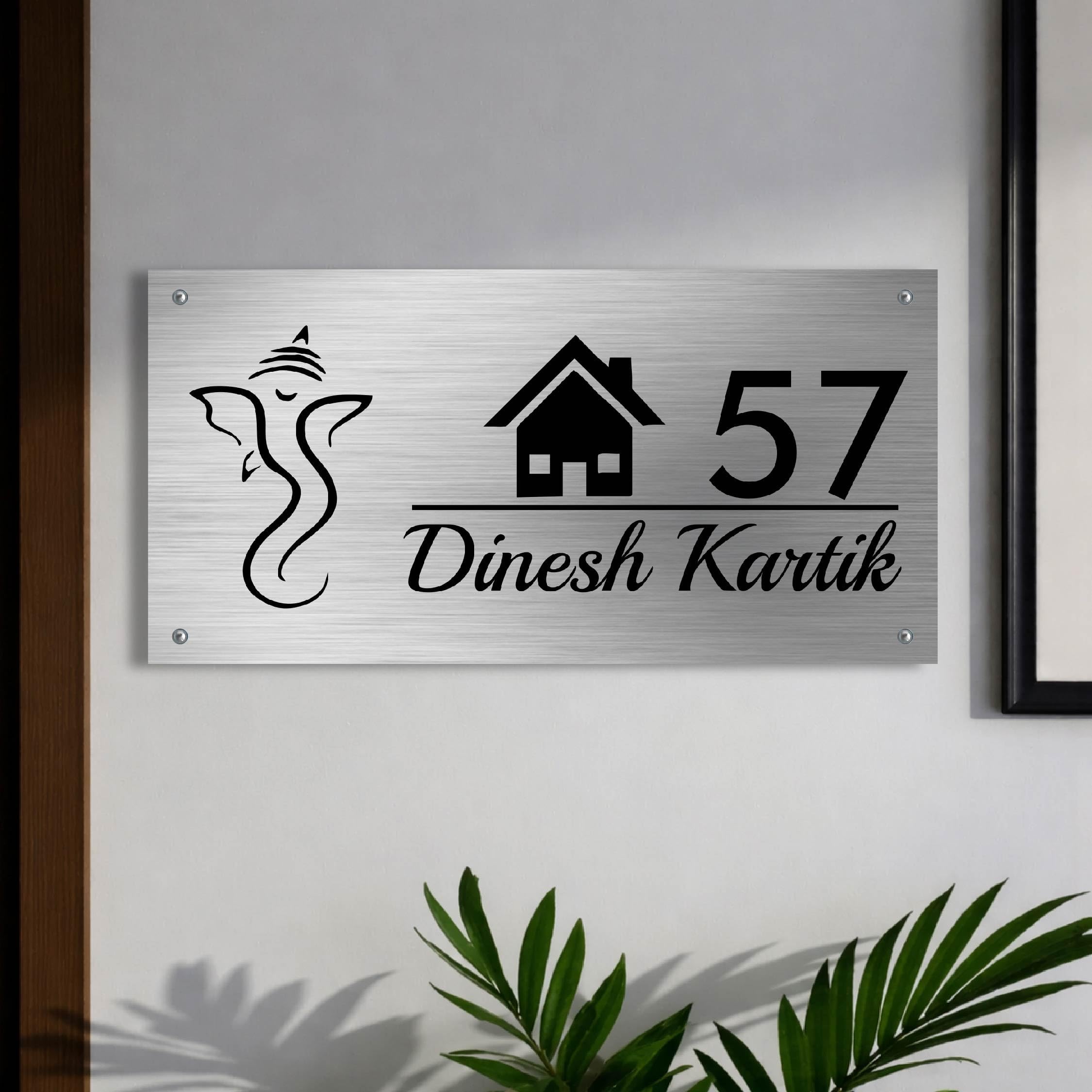 Elight Fusion Lord ganesha Stainless Steel Customized Name Plate for Home