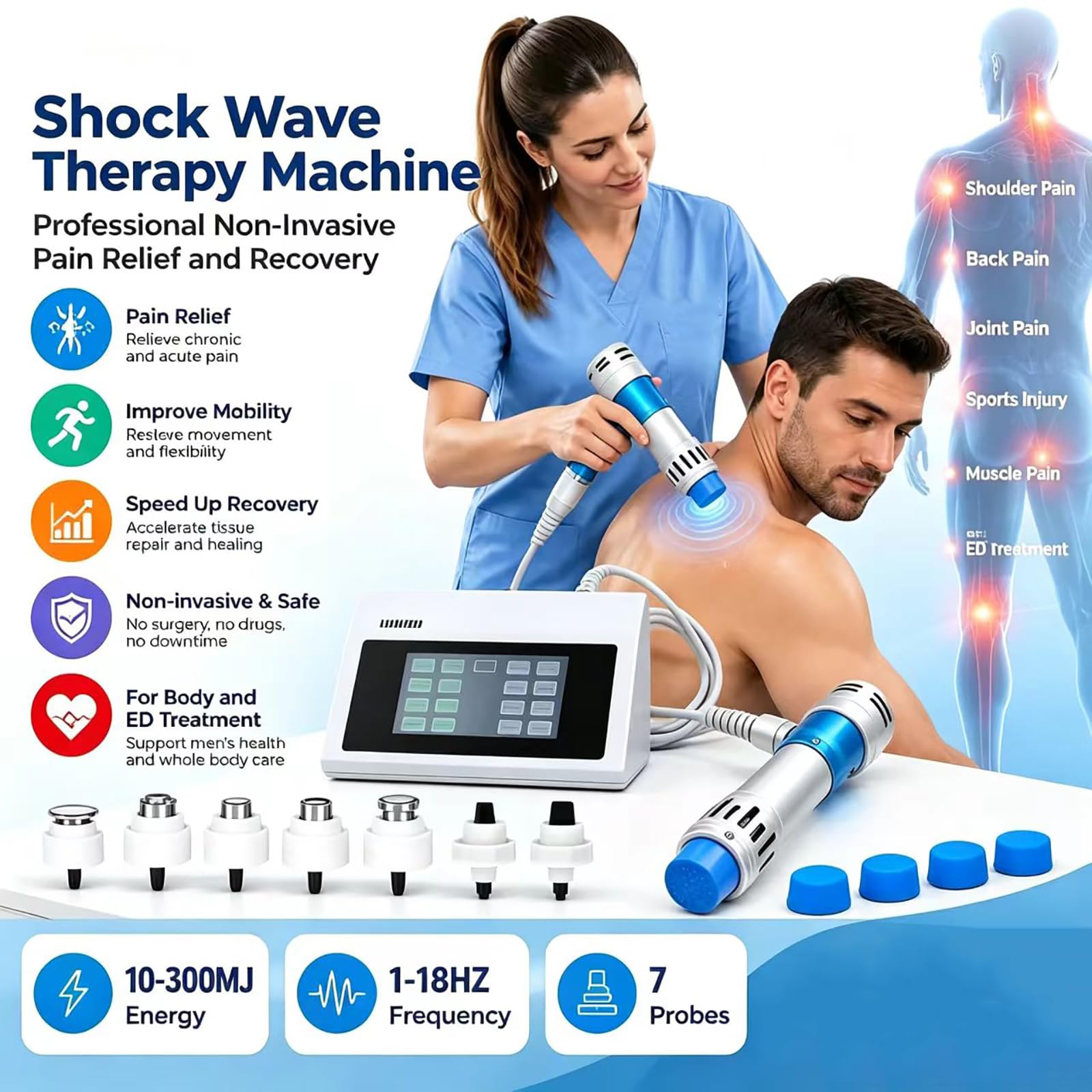 Apparecchio per Terapia a Onde D'urto, Frequenza Regolabile 1-18 Hz