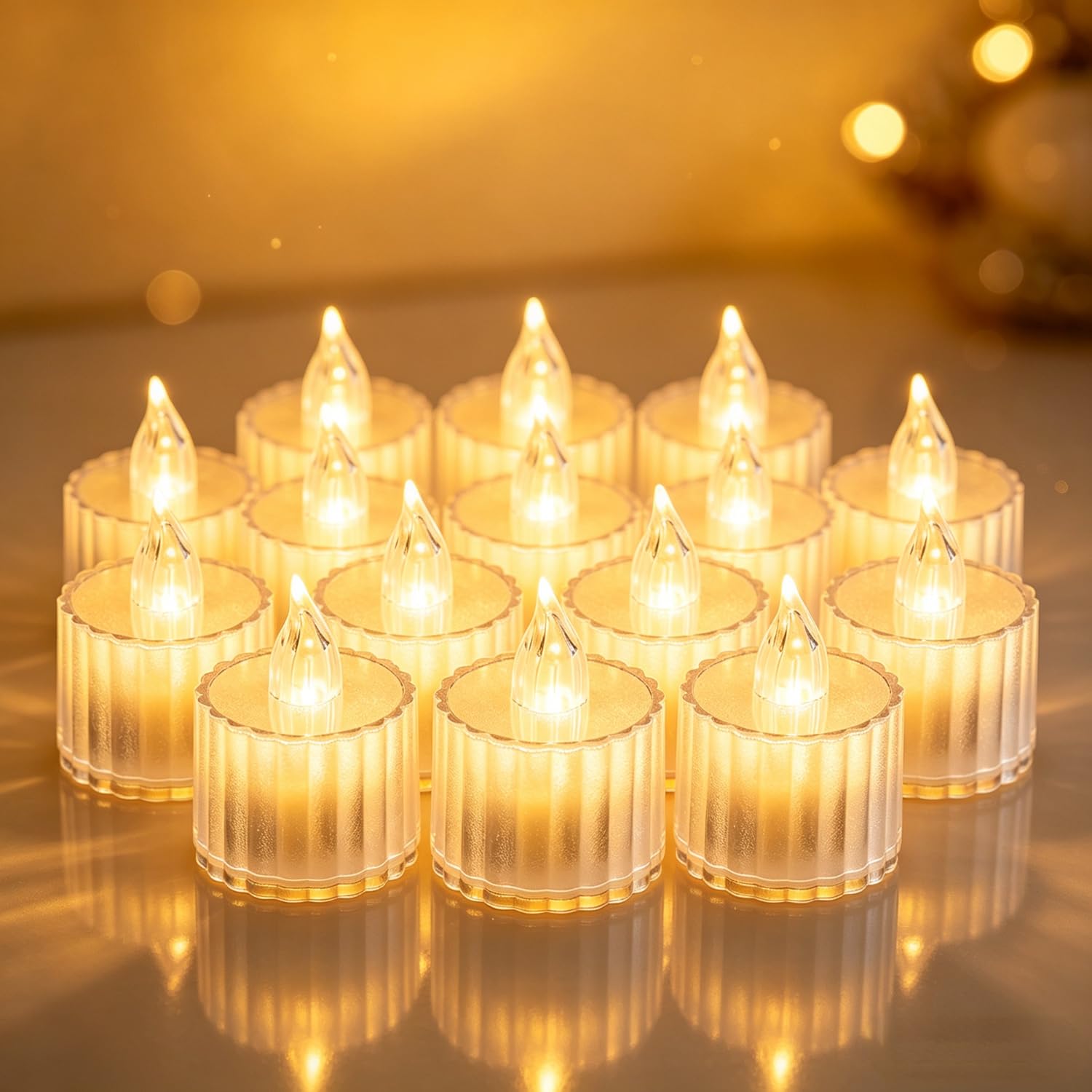 4-12 pcs Realistic and Bright Battery Operated Flameless LED Tea Lights Candles,Crystal Electric Fake Candles for Halloween Valentine's Day Weddings Christmas Party Festivals Decoration in Warm Yellow