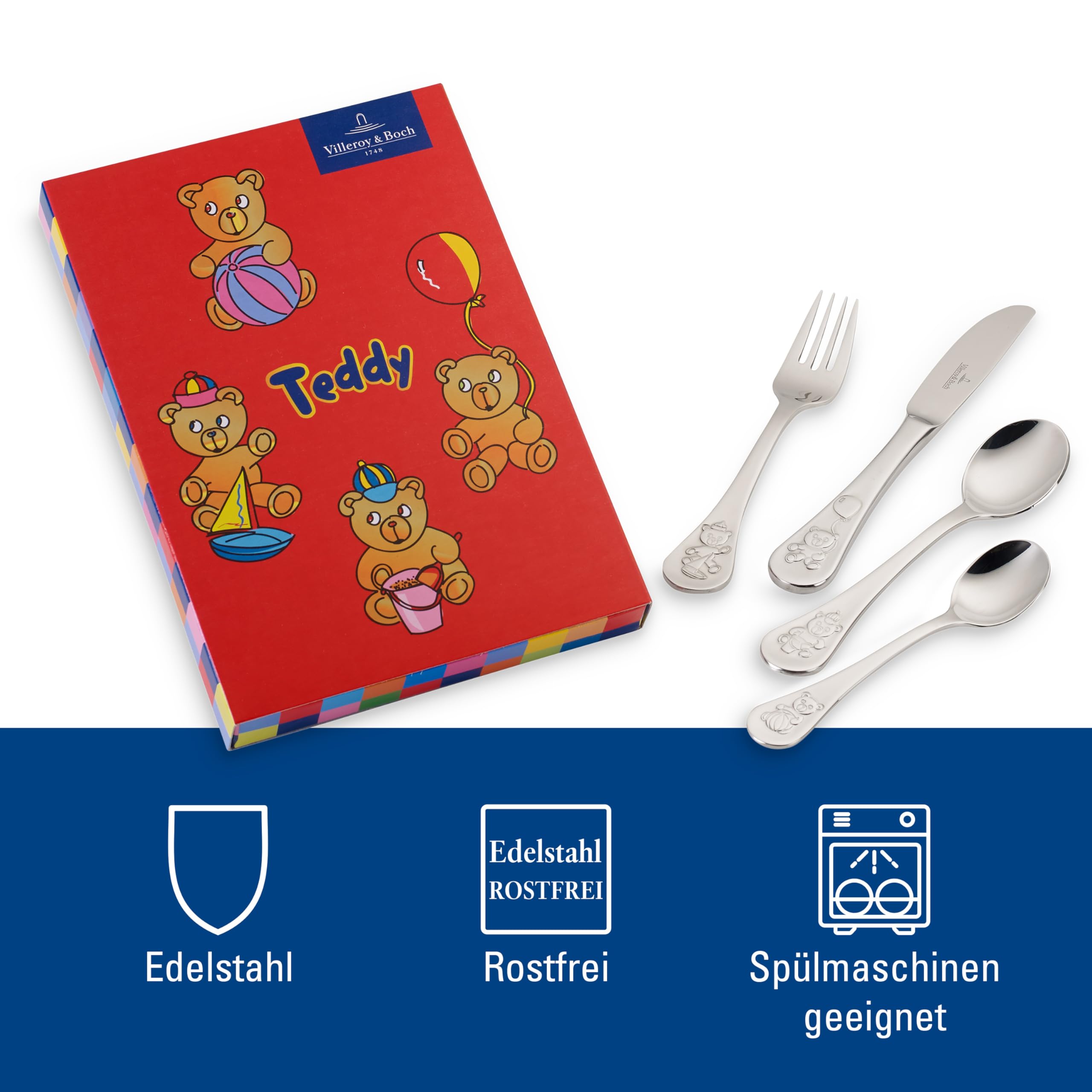 Villeroy & Boch - Kid's Dining Posate per Bambini Argento, Lavabile In Lavastoviglie, Set, Forchett Posat Platino, Acciaio Inossidabile