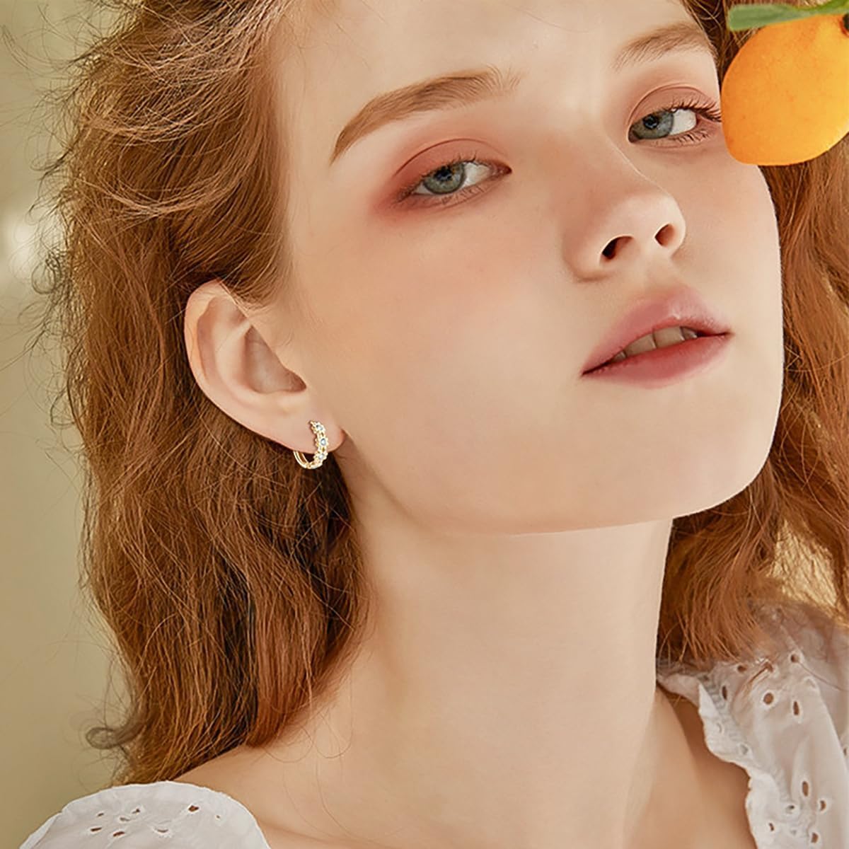 14K Gold Over S925 Sterling Silver Daisy Flower Yellow Gold Hoop Earrings for Women,0.16ct.t.w. D-color VVS1 Clarity Diamond,Ideal Gift for Wife