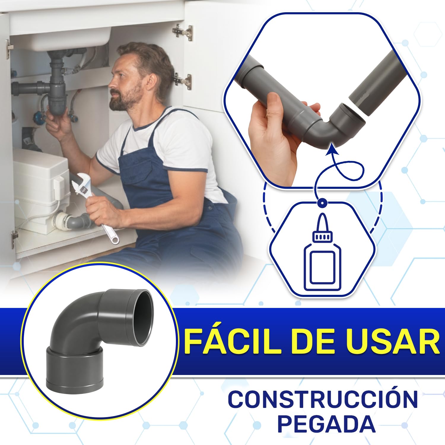 Curva PVC 87° Ø 50mm para Montaje de Tuberías de Alcantarillado Drenaje Técnicas - Codo de PVC Tiene Configuración “Hembra-Hembra” - Garantía de 10 Años - MONTERAL