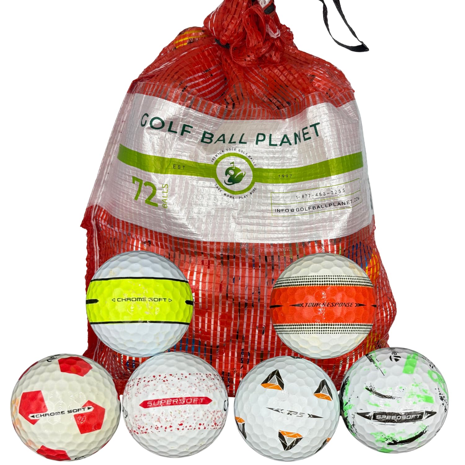 Golf Ball Planet 72 hochsichtbare gebrauchte Golfbälle in Netztasche, 3A/2A