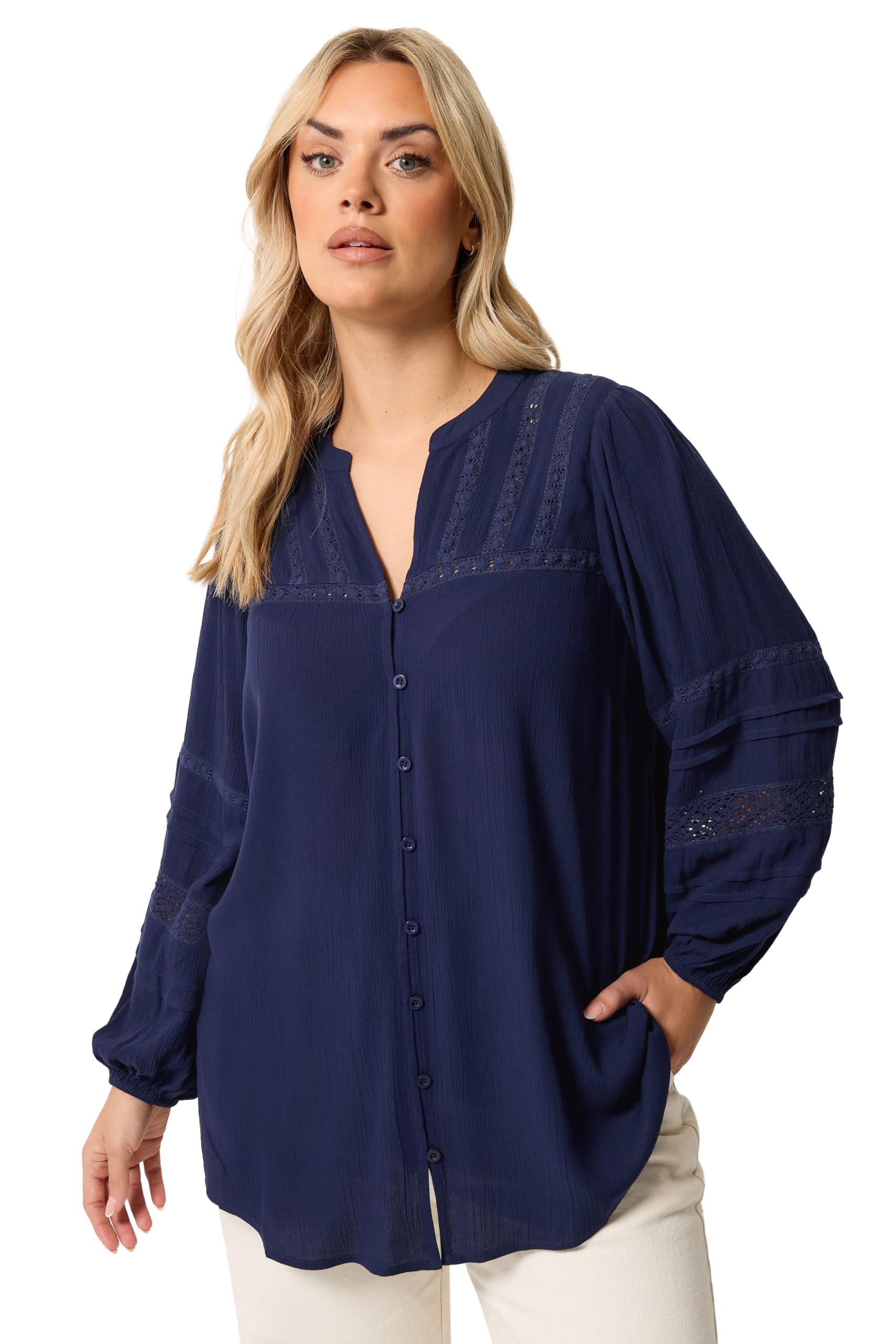 Yours Women's Dark Navy Notch Neck Crochet Blouse In Size 26-28