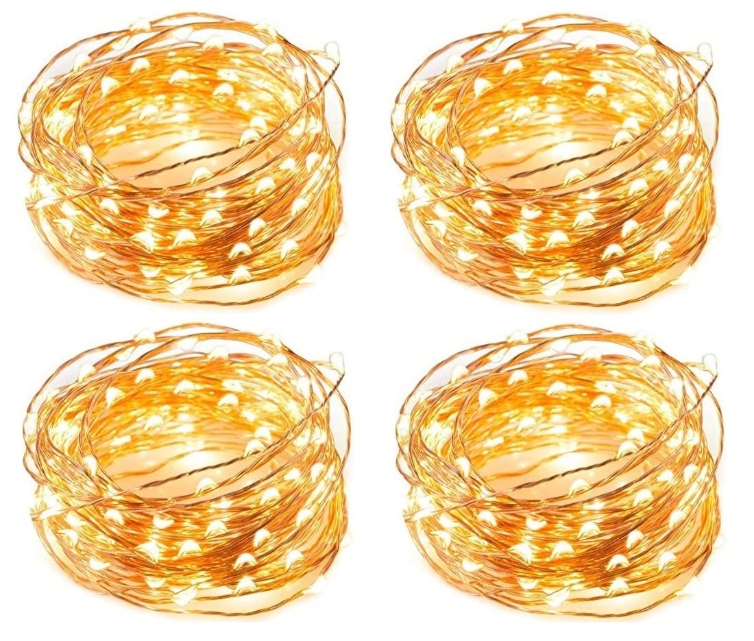 Pack of 4 USB Powered Fairy LED Lights 5M/16 Ft. 50 LEDs, USB Plug in Waterproof Copper Wire String Lights Firefly Lights for Jars, Christmas Tree Decoration, Birthday Party (Warm White) (5M/16 Ft.)